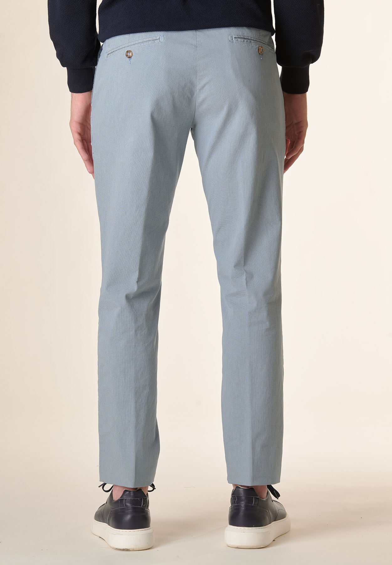 Light blue micro-armoured stretch cotton regular fit trousers