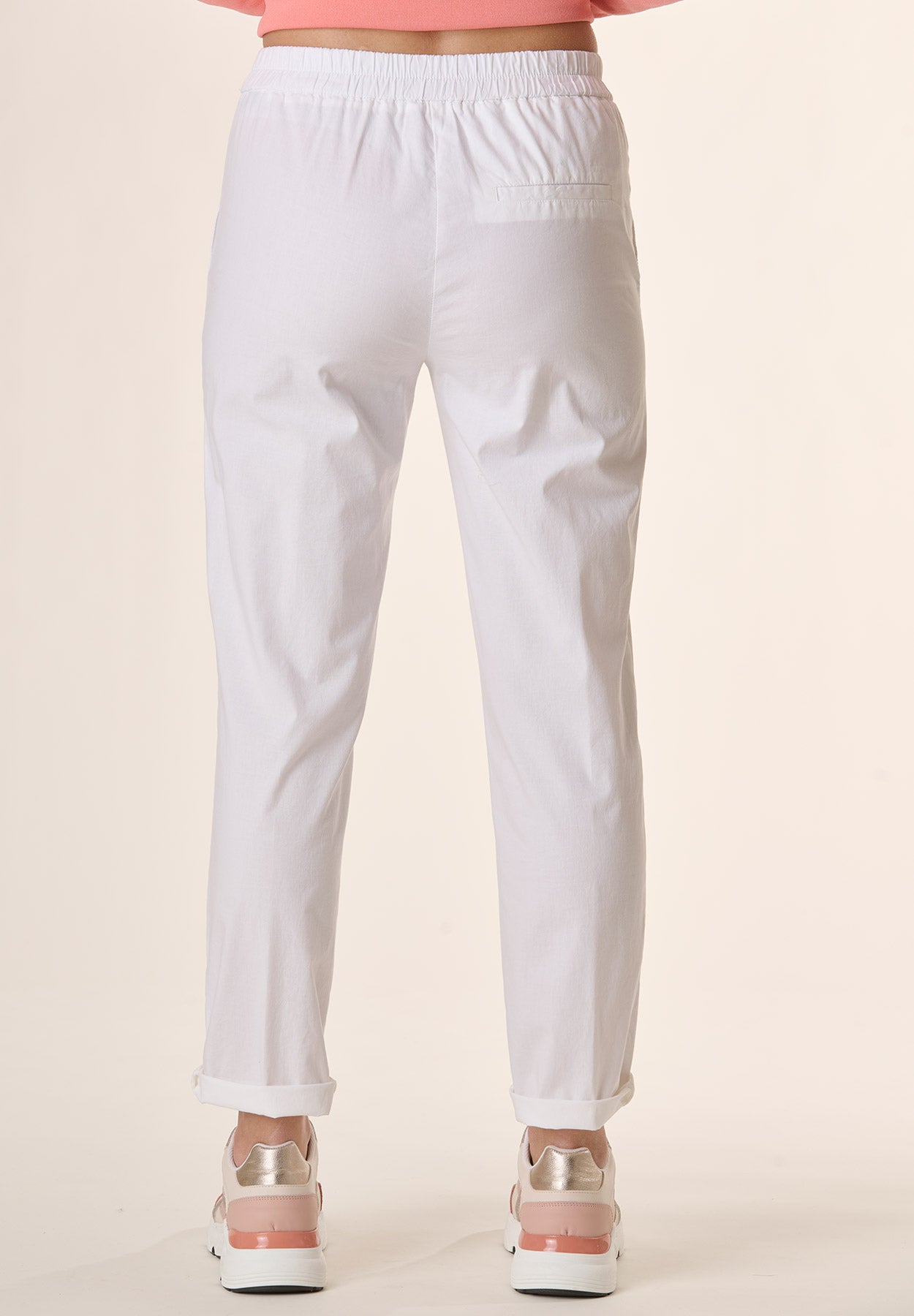 Weiße Stretch-Baumwollhose mit elastischem Bund
