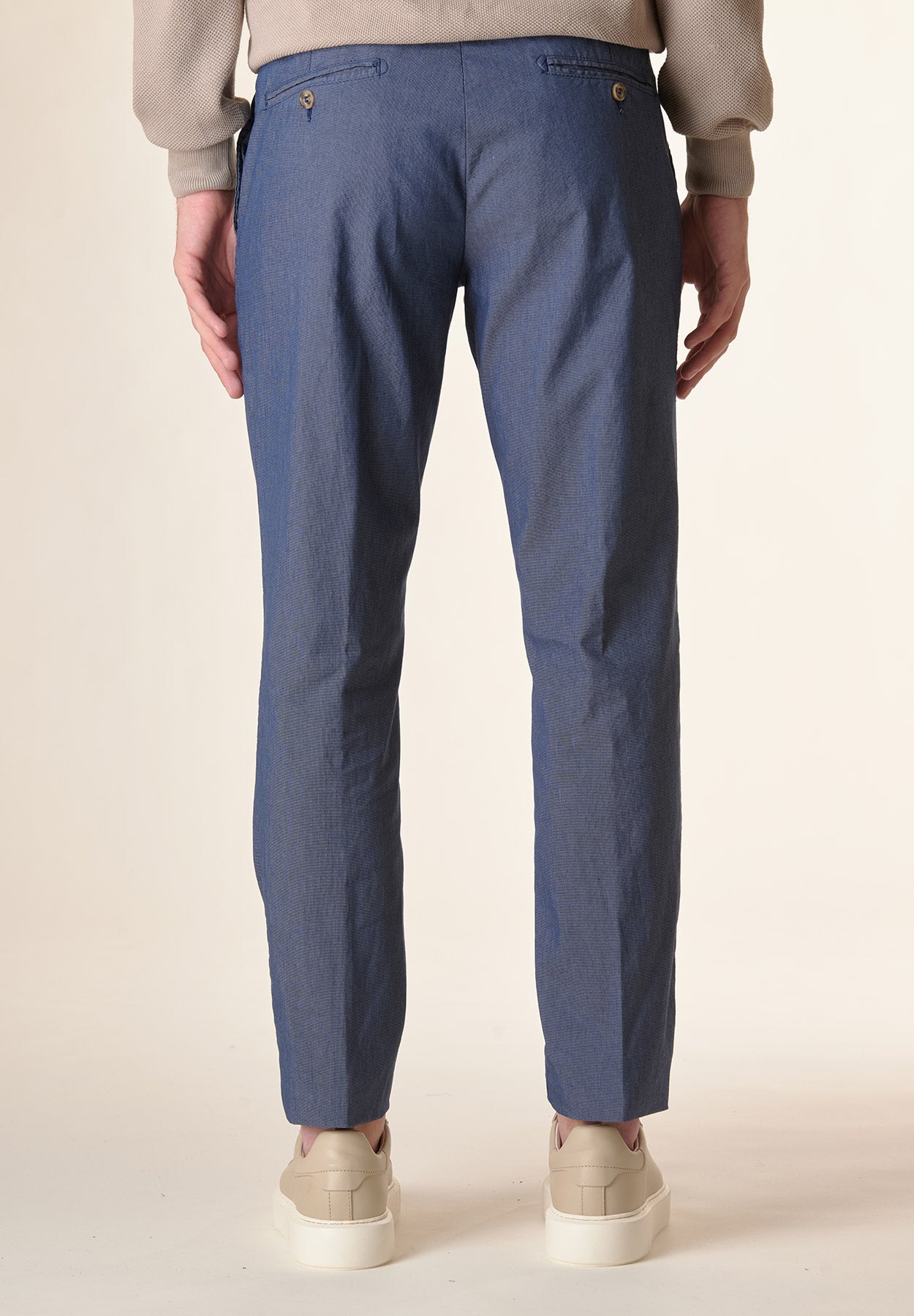 Blue micro-armoured stretch cotton regular fit trousers