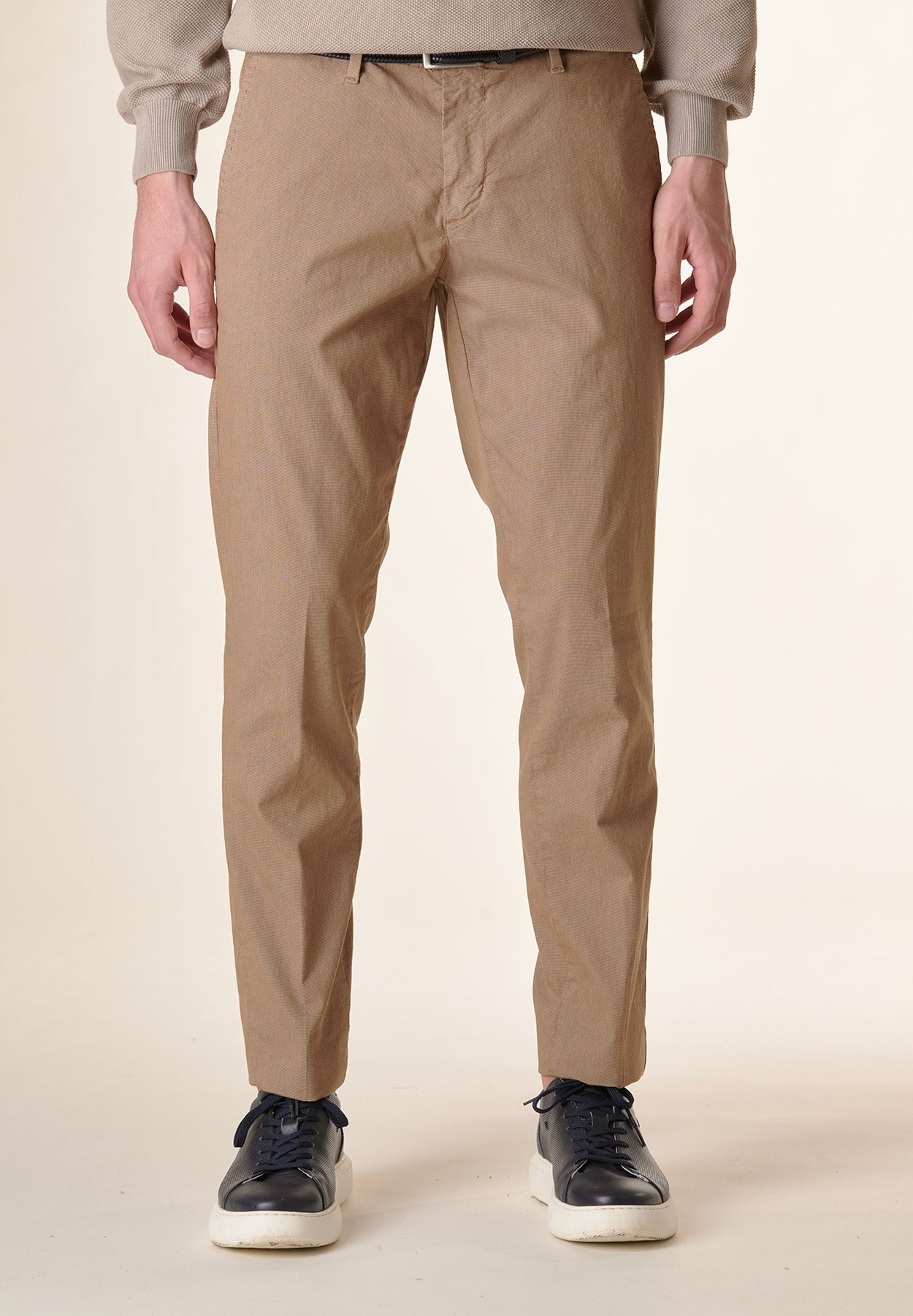 Camel micro-armoured stretch cotton regular fit trousers