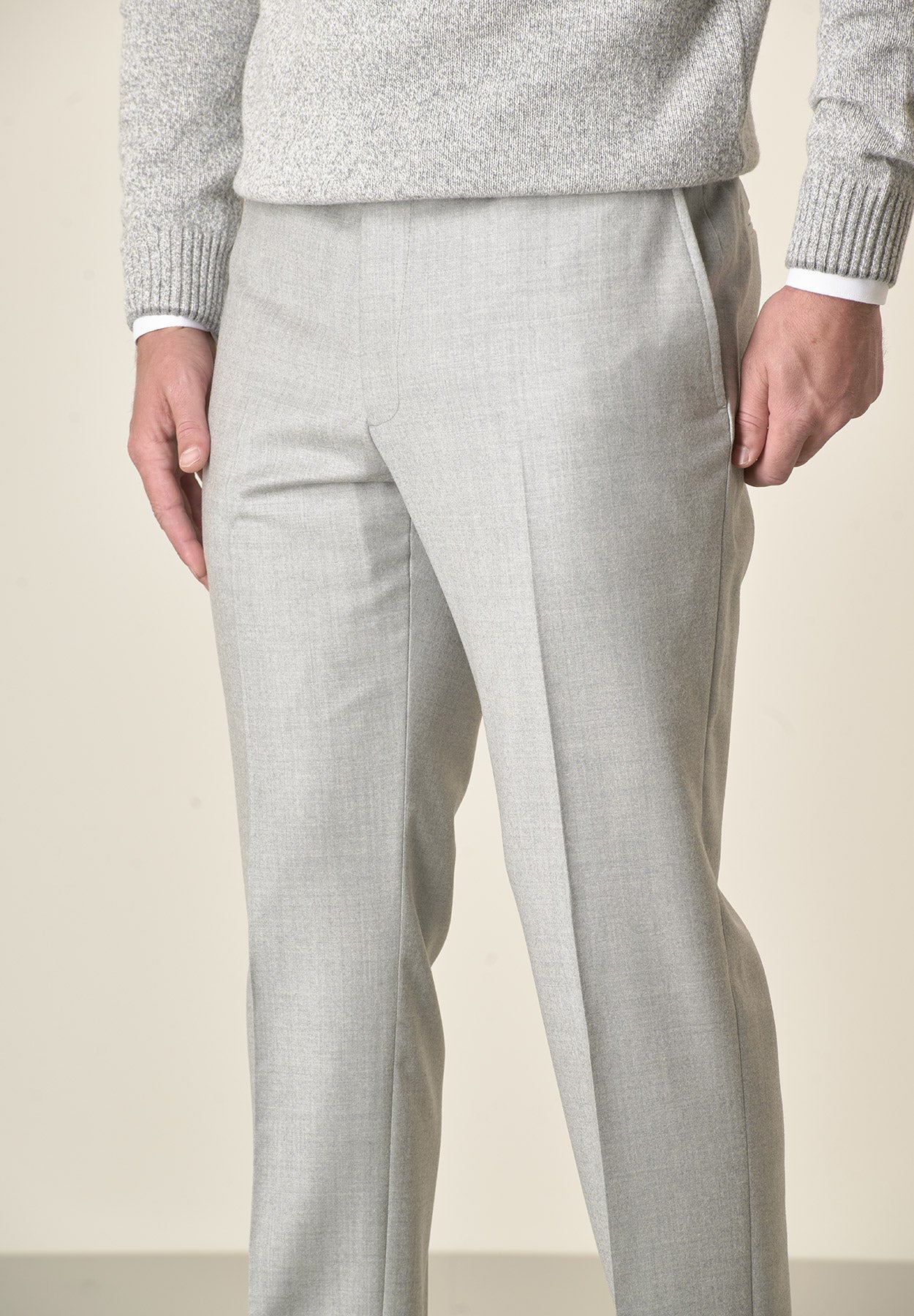 Pantalone grigio chiaro flanella lana vergine custom fit-Angelico