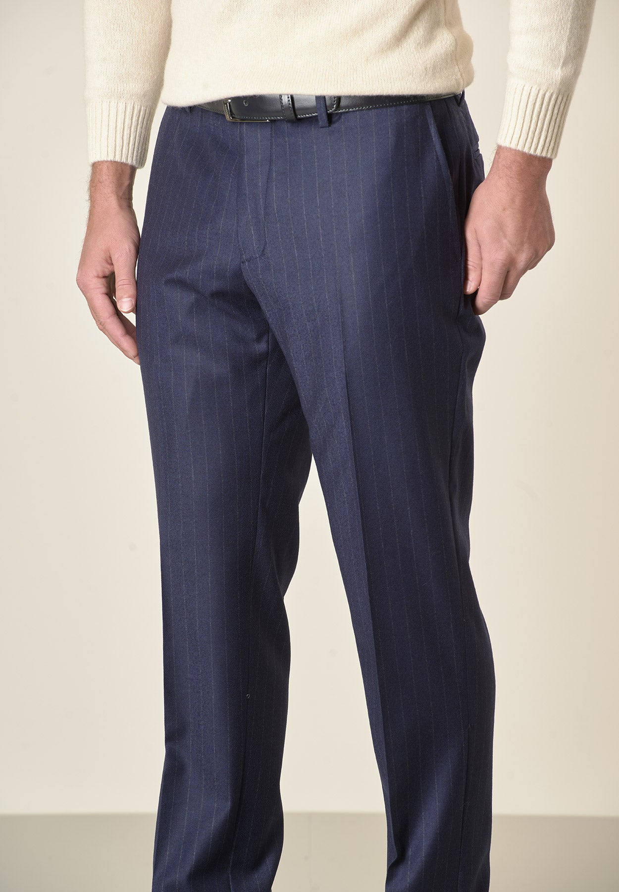 Pantalone blu gessato lana vergine custom fit-Angelico