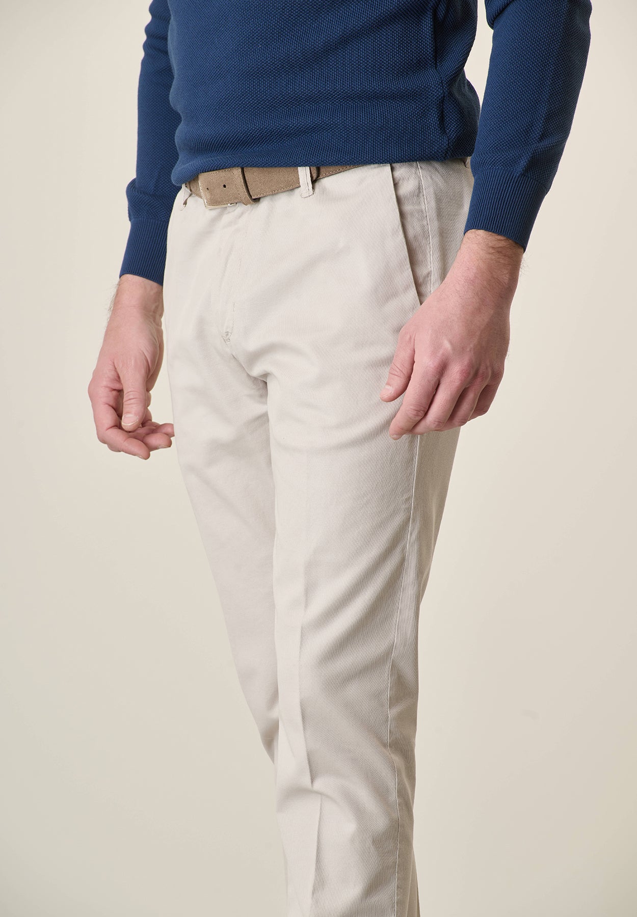 Light beige linen blend slim fit trousers