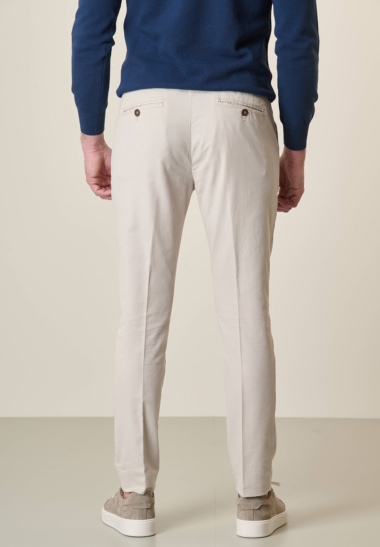 Light beige linen blend slim fit trousers