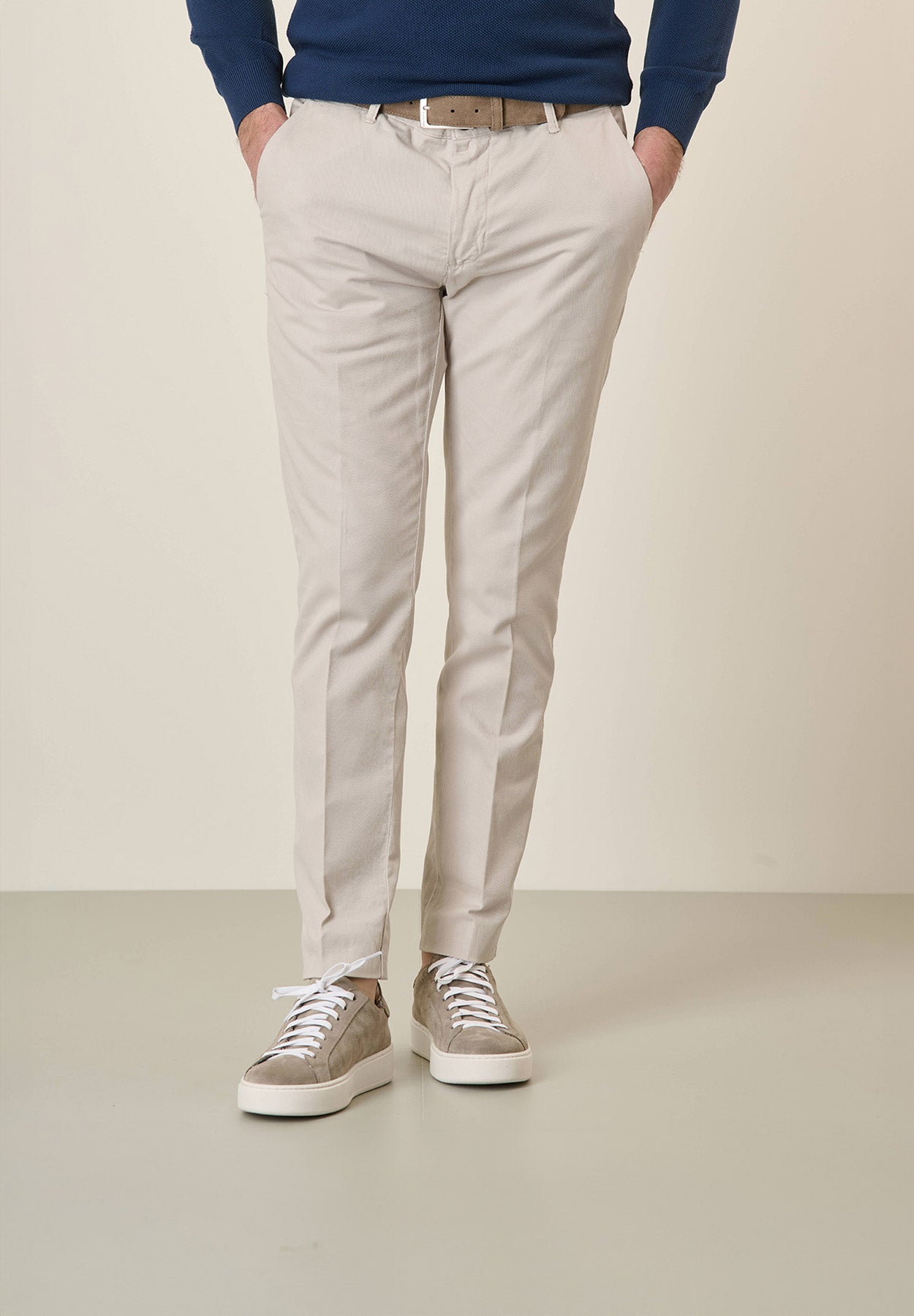 Light beige linen blend slim fit trousers