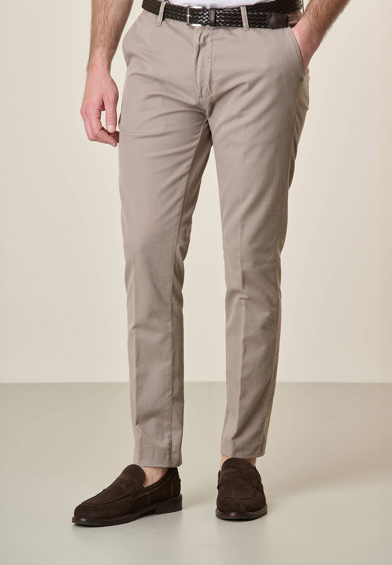 Mud linen blend slim fit trousers