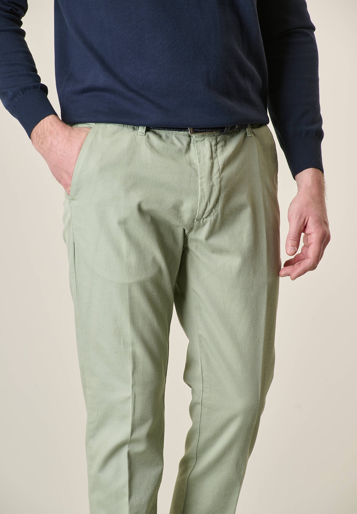 Pantalone verde chiaro misto lino slim fit