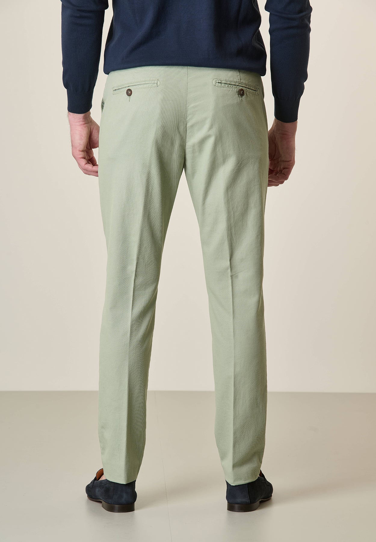 Pantalone verde chiaro misto lino slim fit