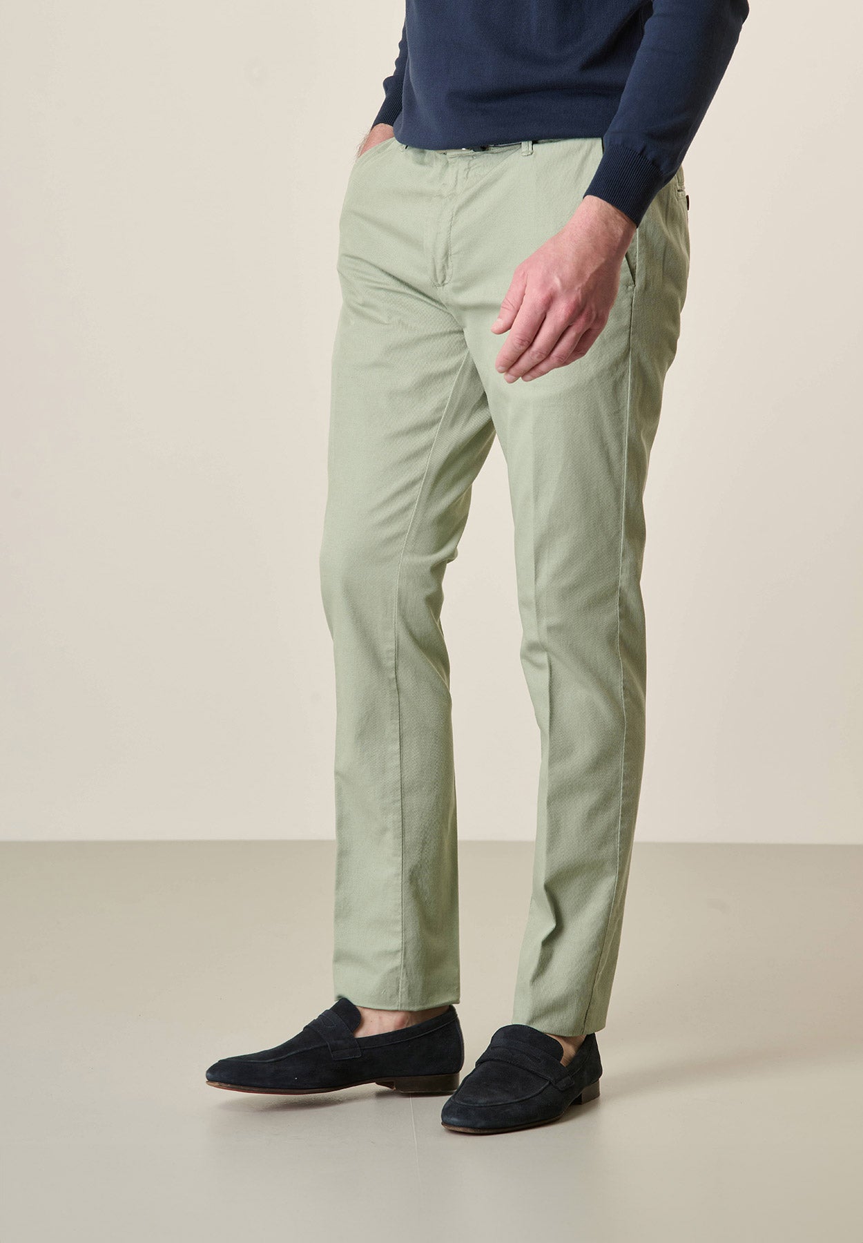 Light green linen blend slim fit trousers