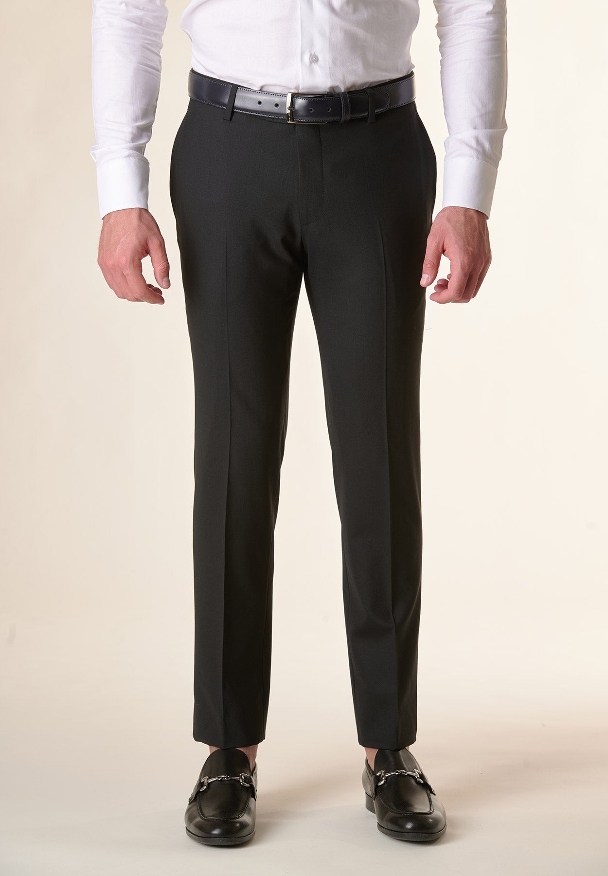 Black canvas wool stretch custom fit trousers