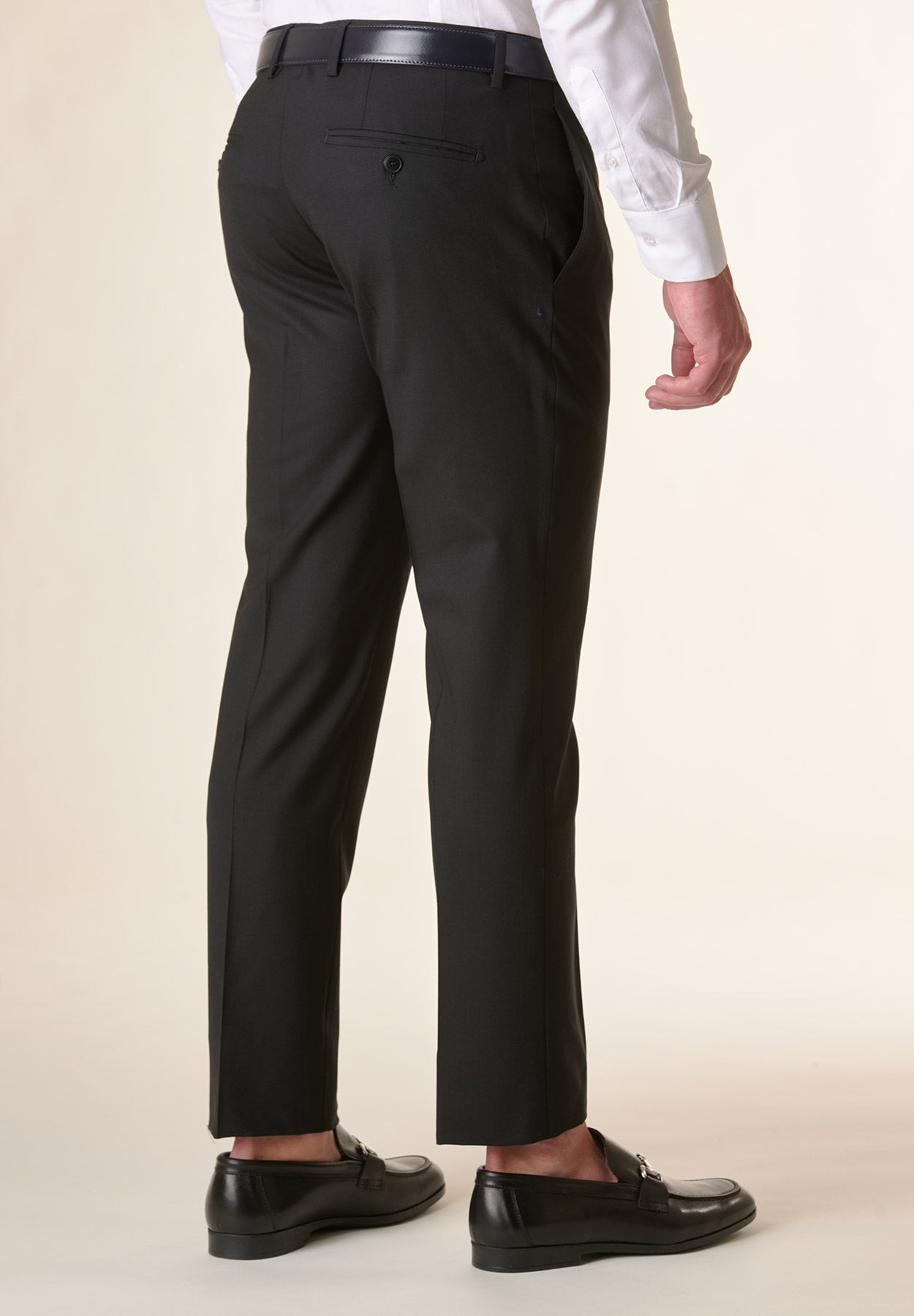 Black canvas wool stretch custom fit trousers
