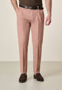 Pantalone rosa antico cotone-lino stretch slim fit