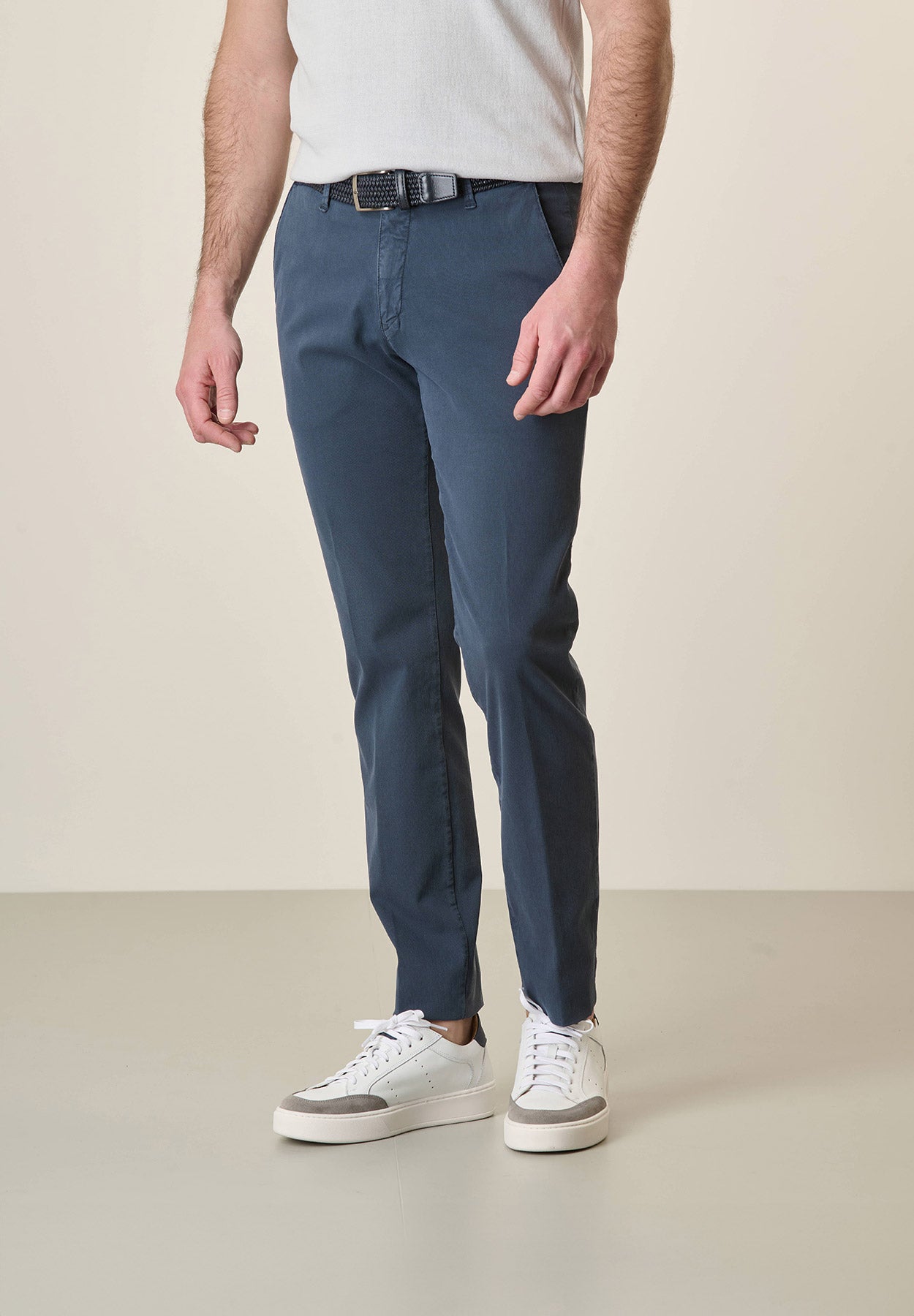 Pantalone blu cotone tencel stretch slim fit