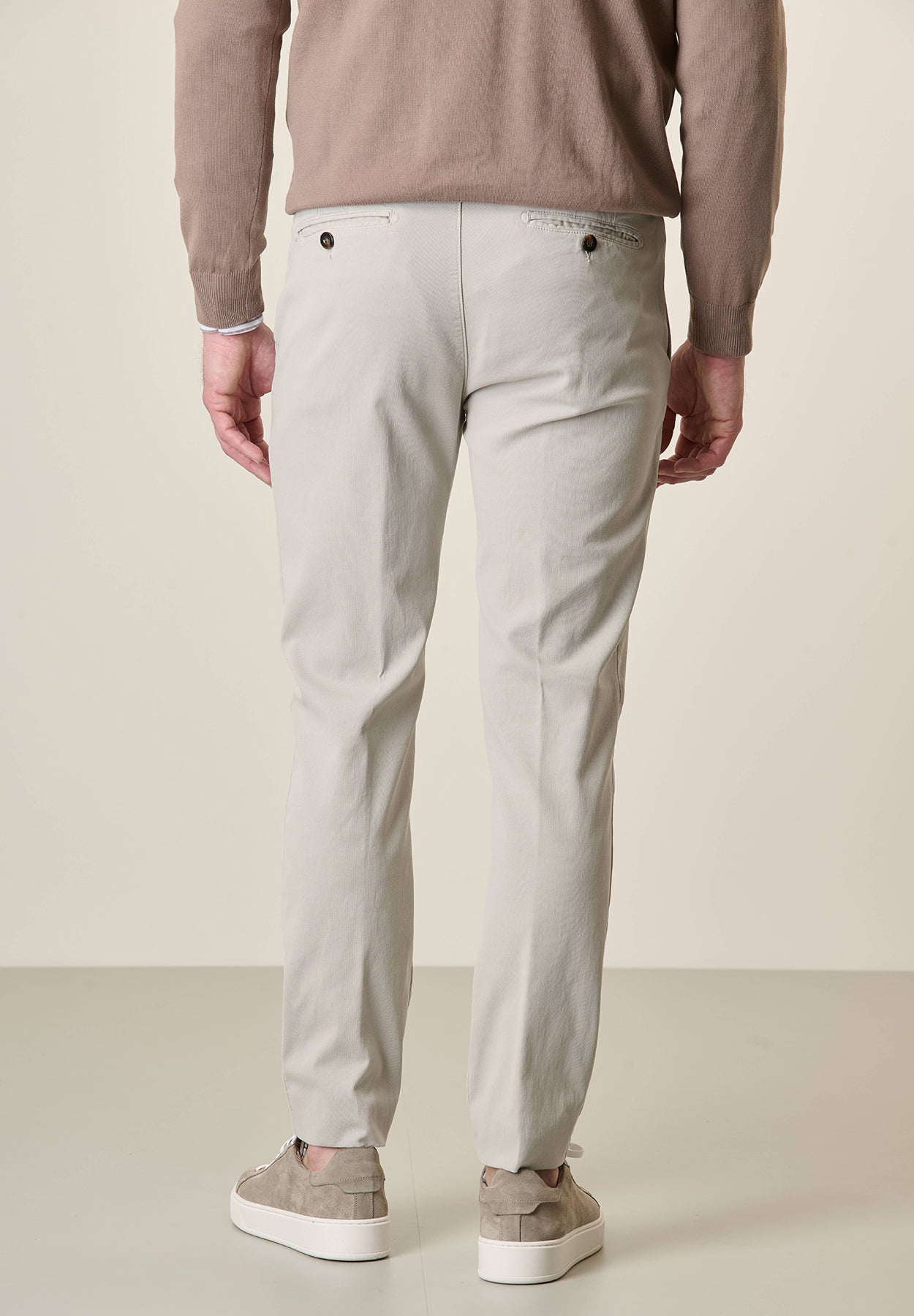 Grey cotton tencel stretch slim fit trousers