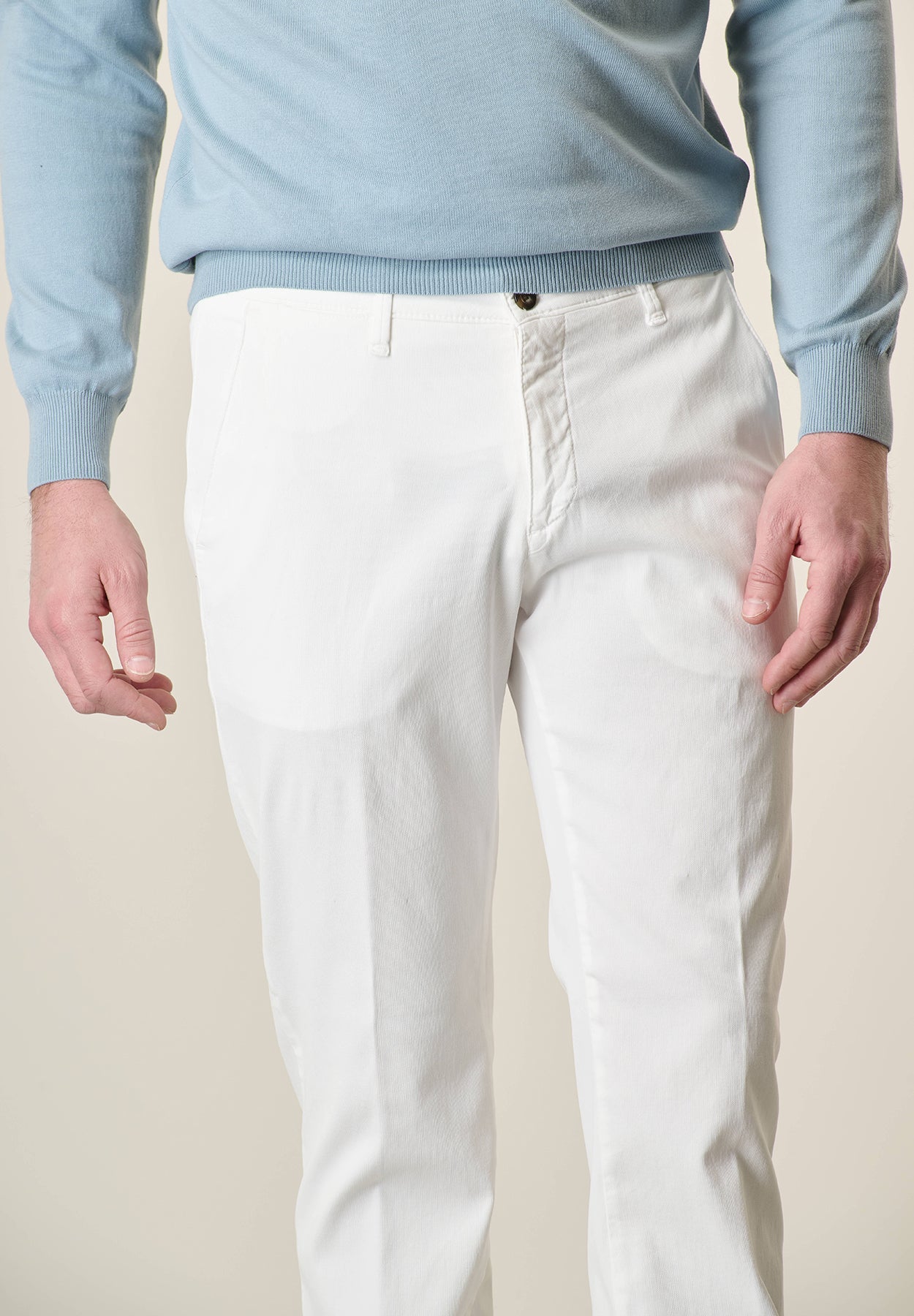 Pantalone bianco cotone tencel stretch slim fit