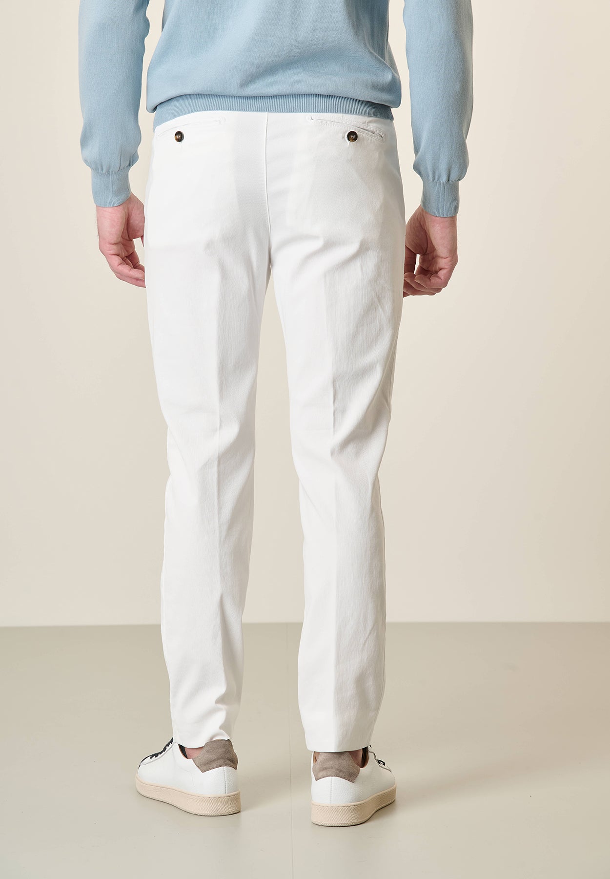 White cotton tencel stretch slim fit trousers