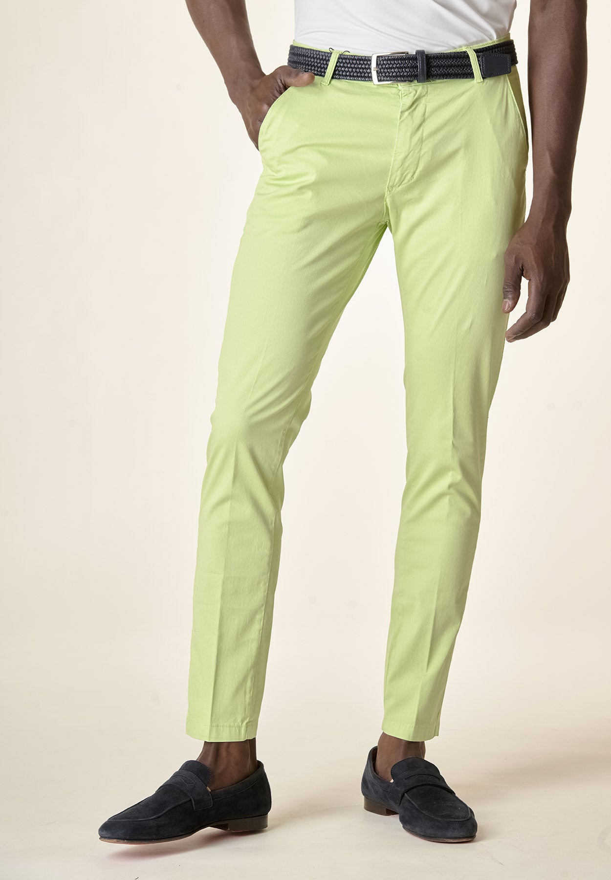 Pantalone verde mela armatura cotone stretch slim fit-Angelico