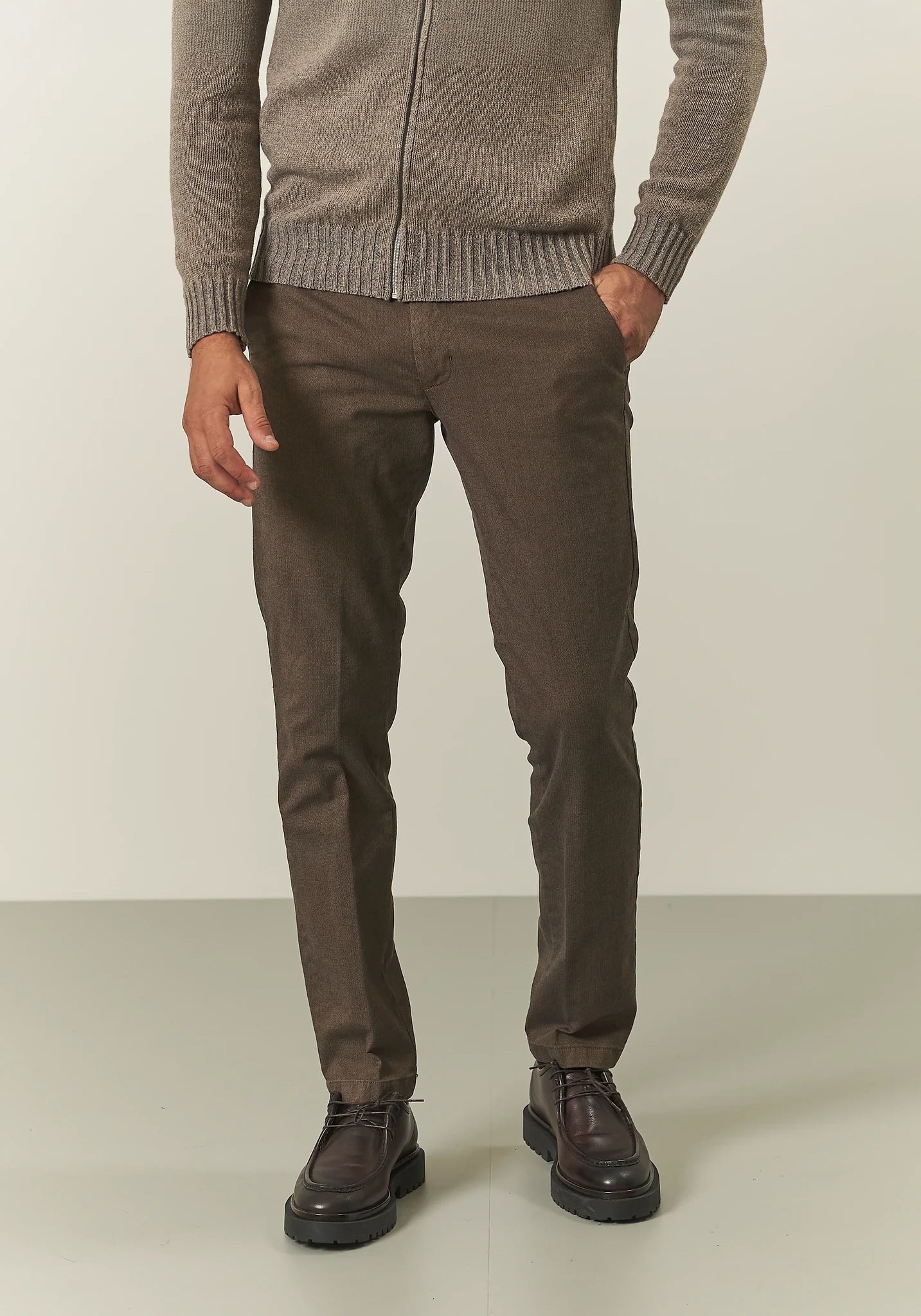 Pantalone marrone resca cotone stretch slim fit-Angelico