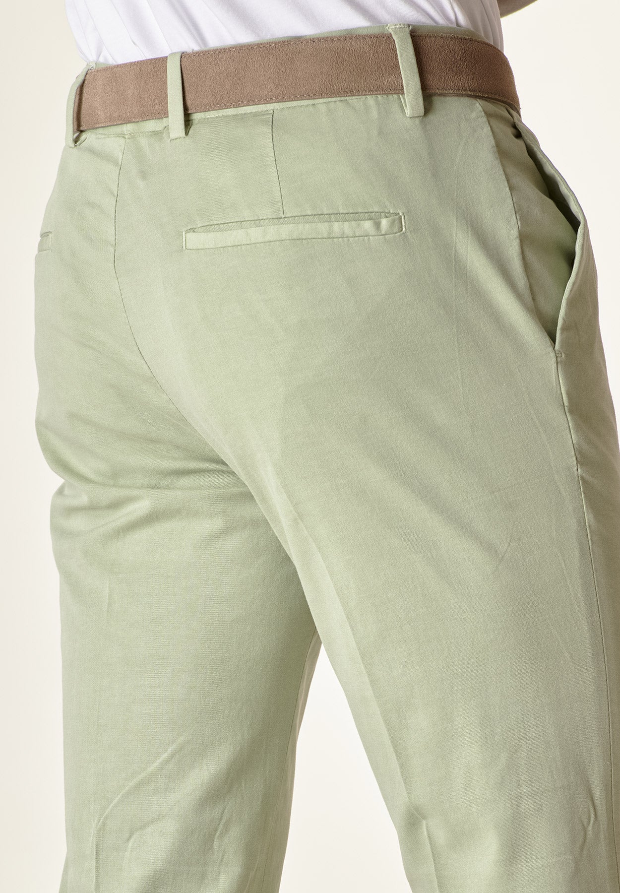 Pantalone verde risvolto cotone stretch slim fit-Angelico
