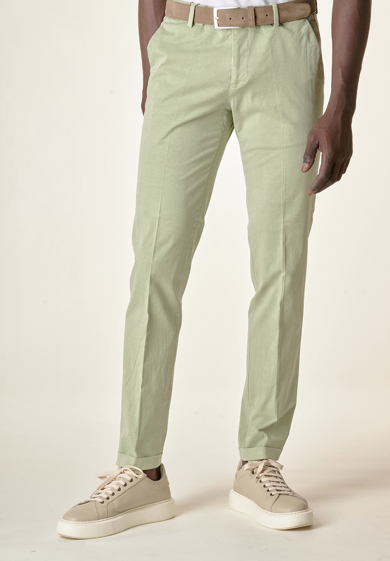 Pantalone verde risvolto cotone stretch slim fit-Angelico