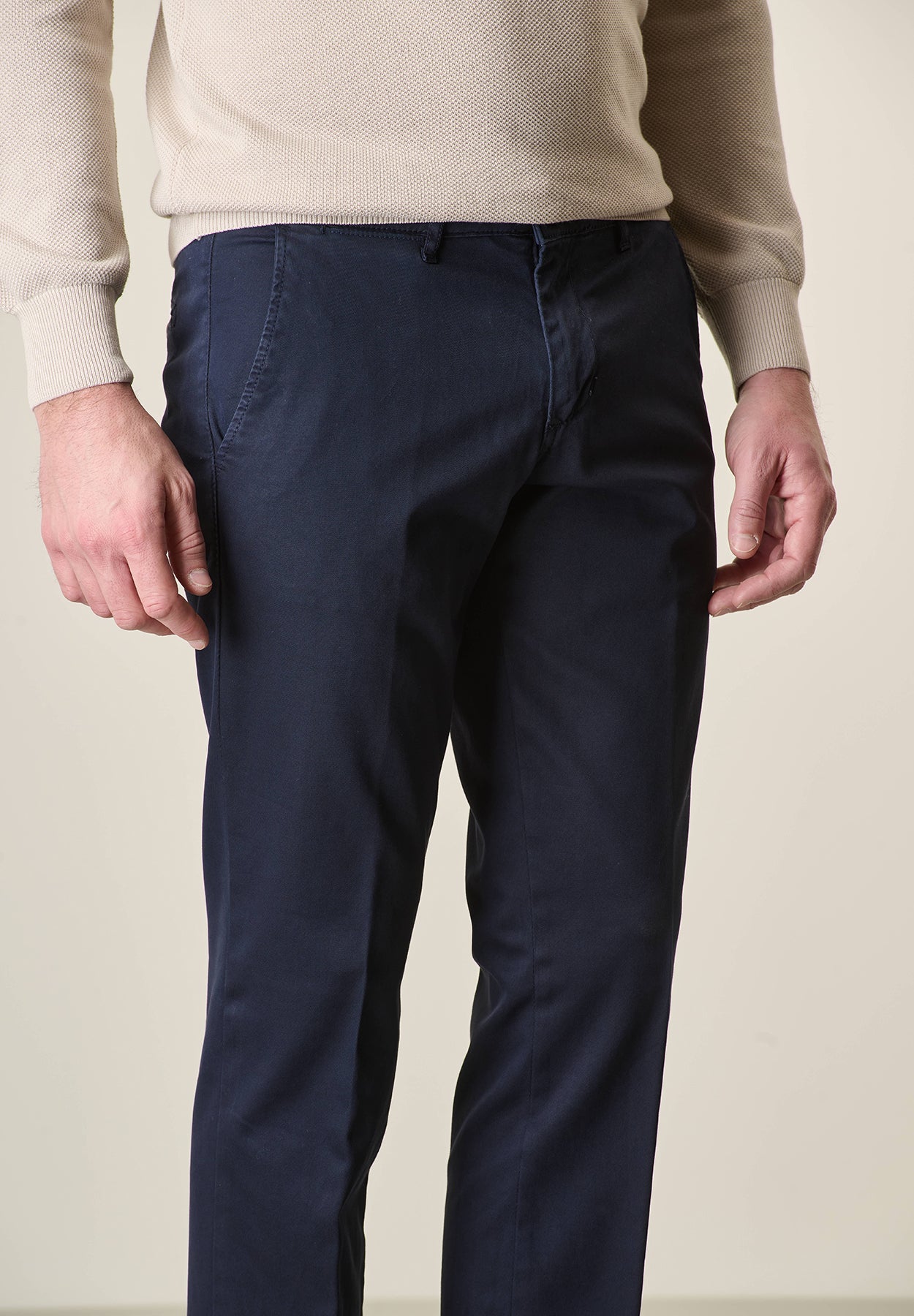 Pantalone blu tricotina cotone stretch slim fit