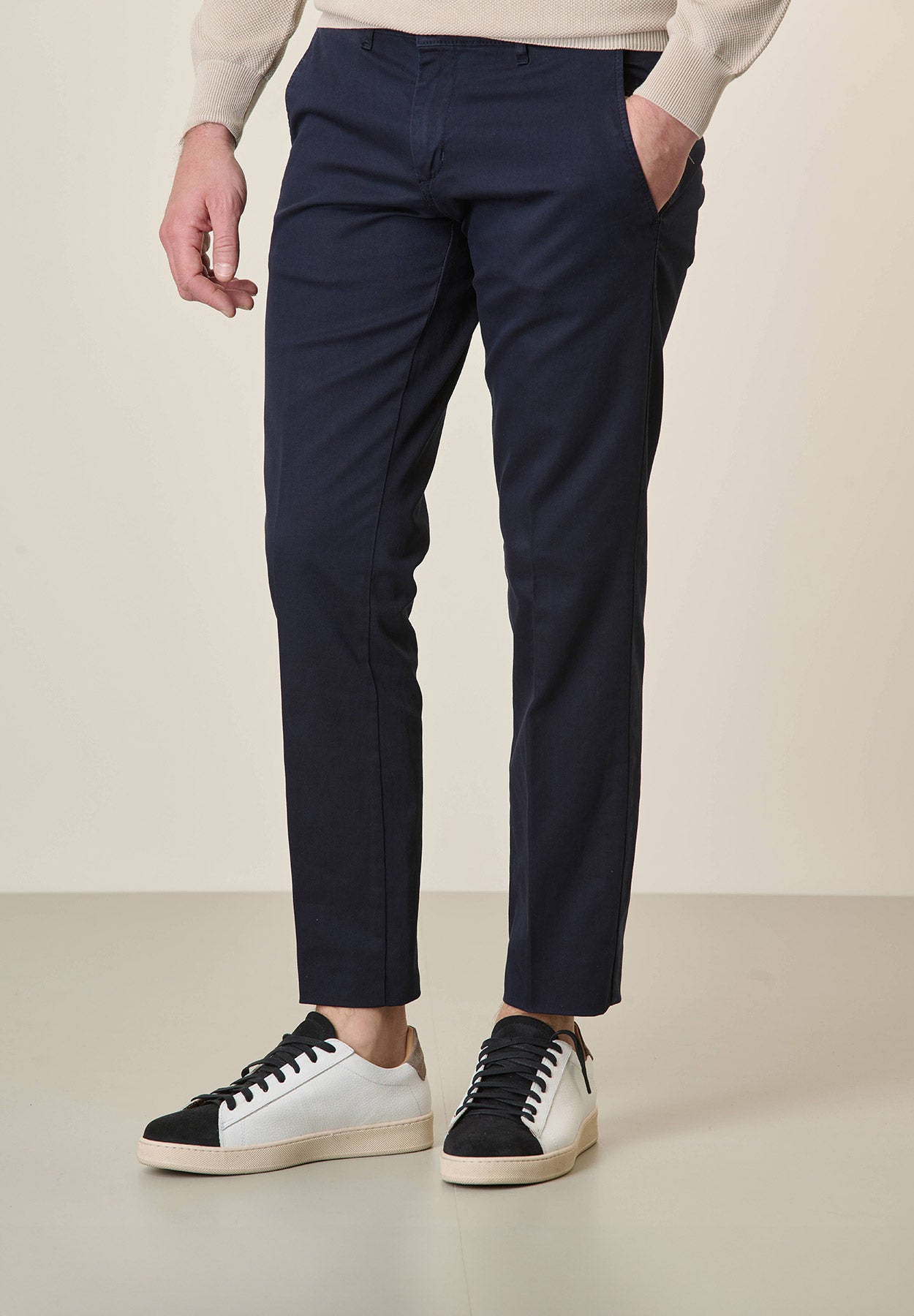 Pantalone blu tricotina cotone stretch slim fit