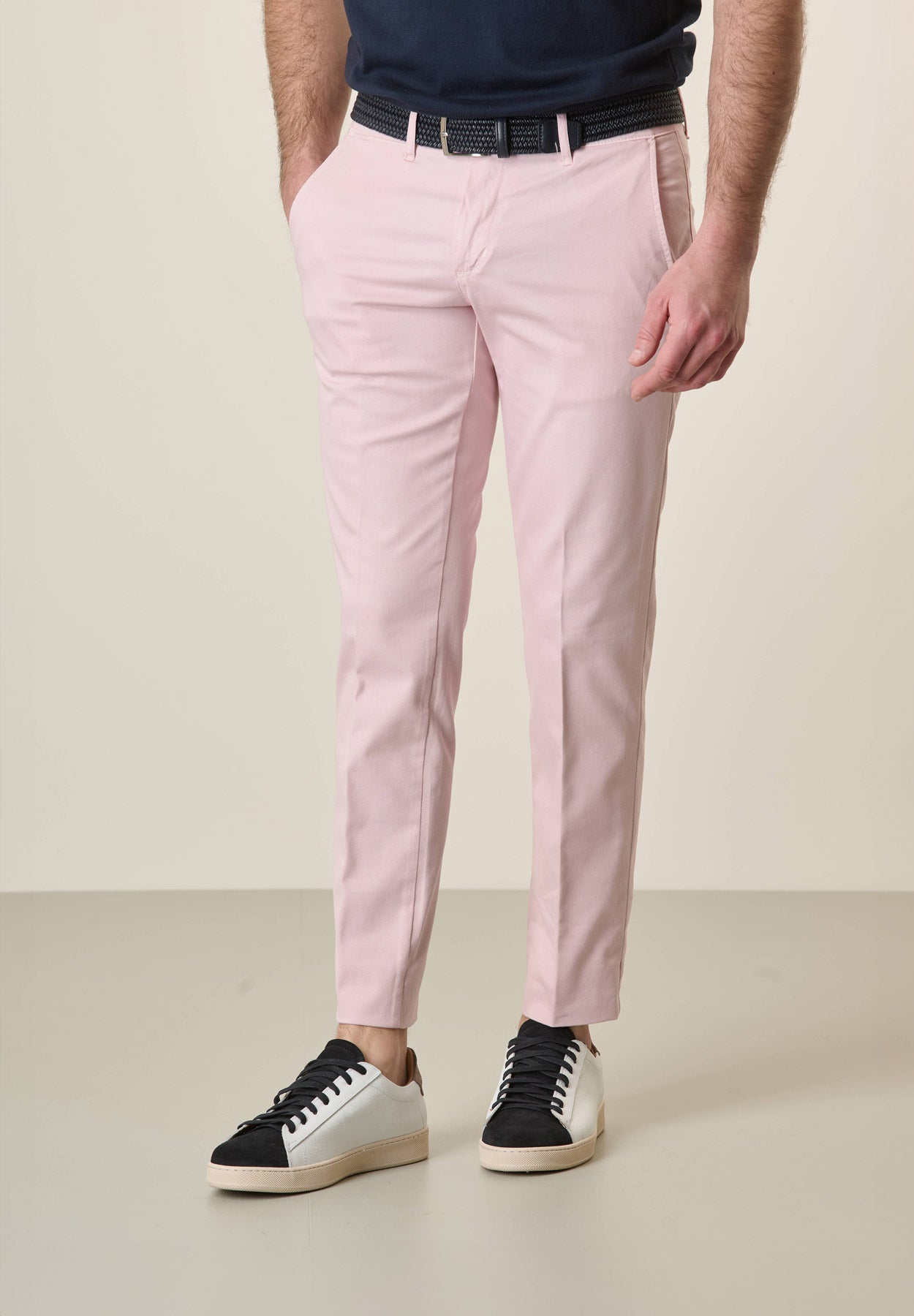 Pink trousers tricotina cotton stretch slim fit