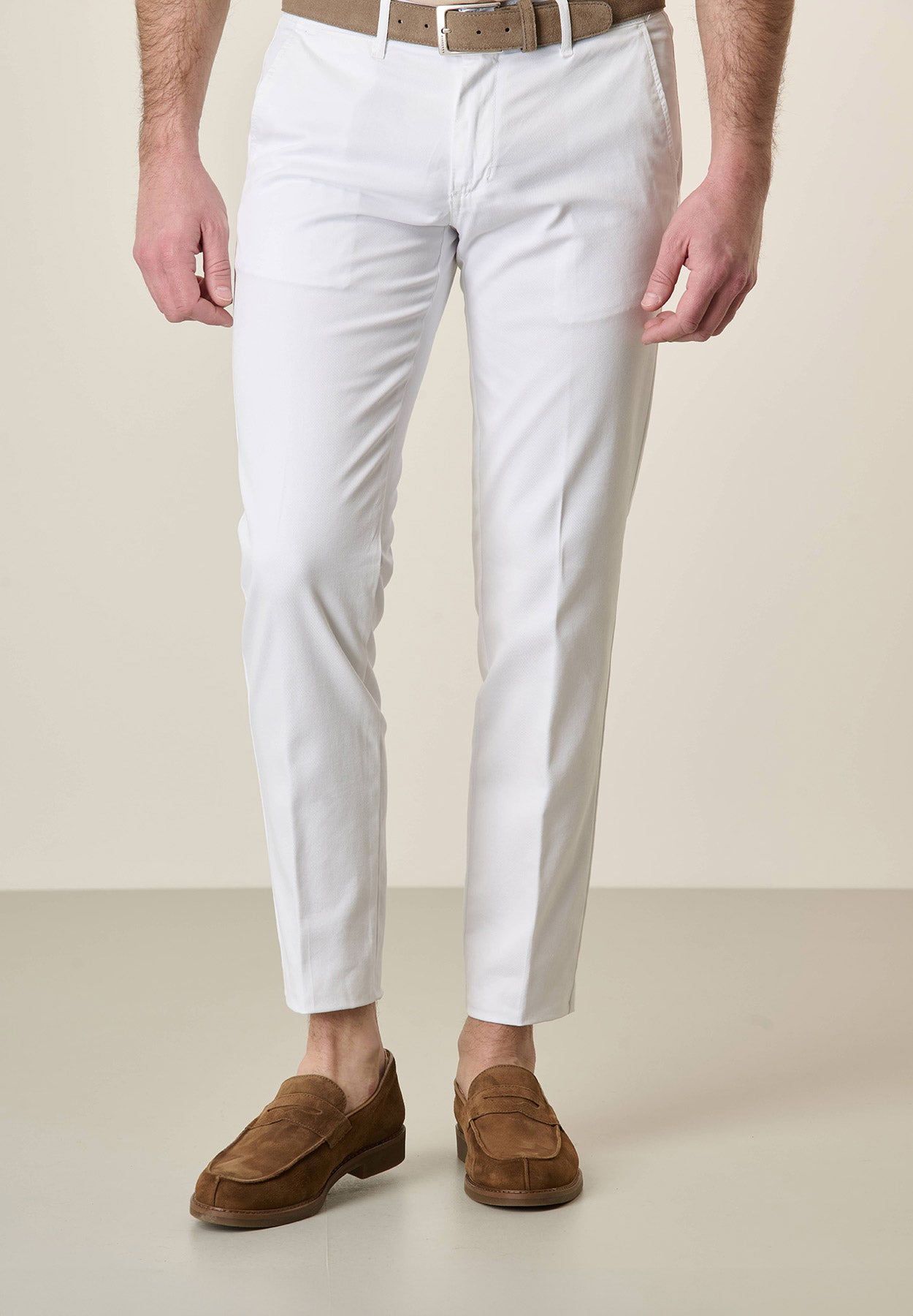 White trousers tricotina cotton stretch slim fit