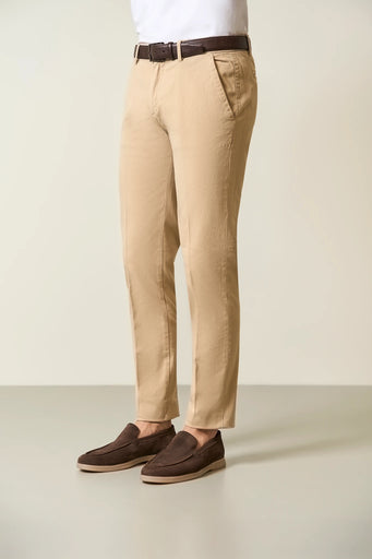 Beige chino stretch cotton custom fit trousers