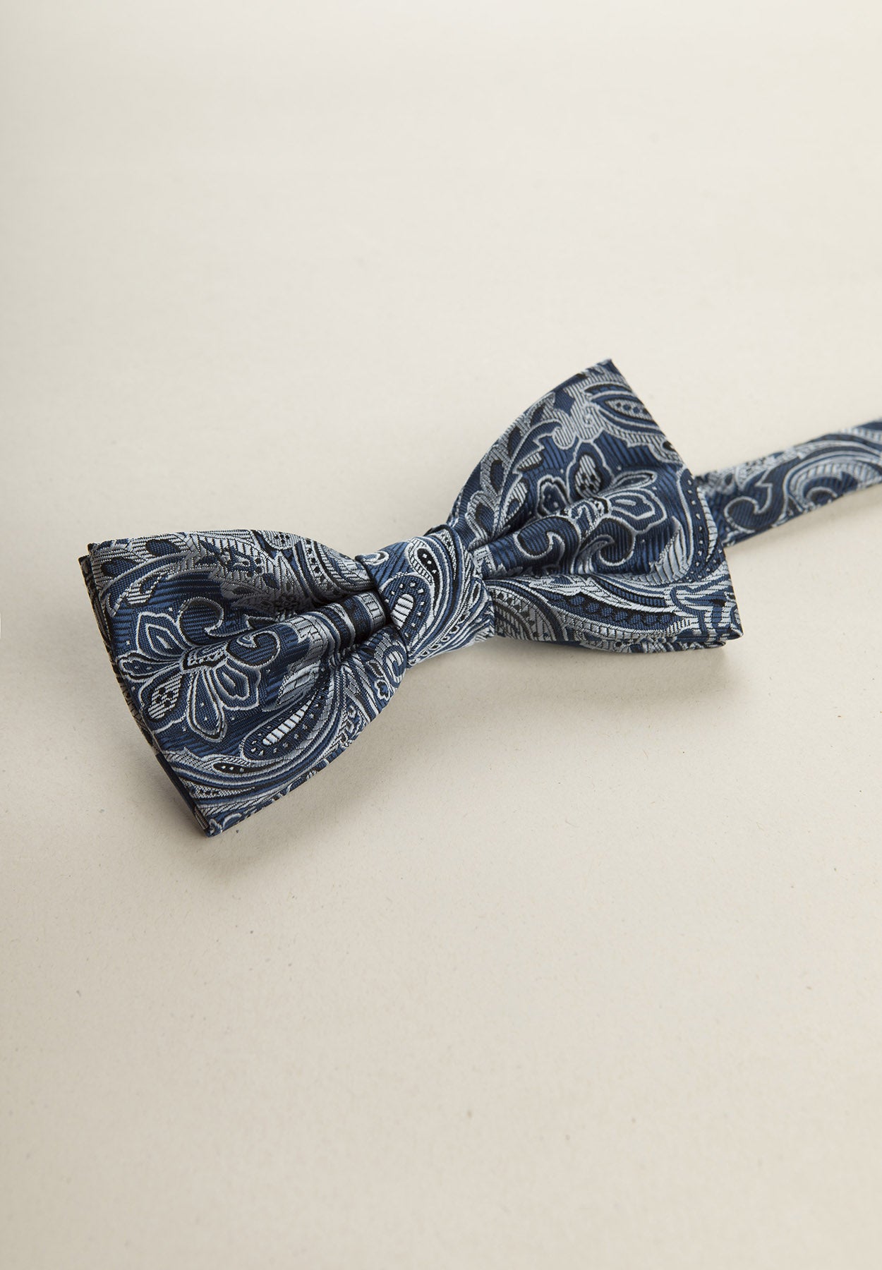 Dark blue damask fabric bow tie