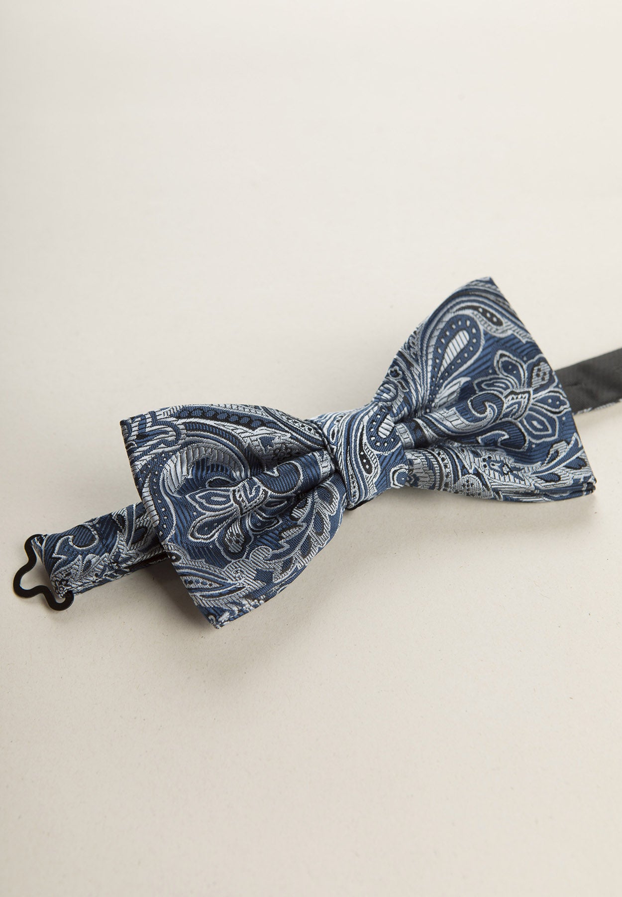 Dark blue damask fabric bow tie