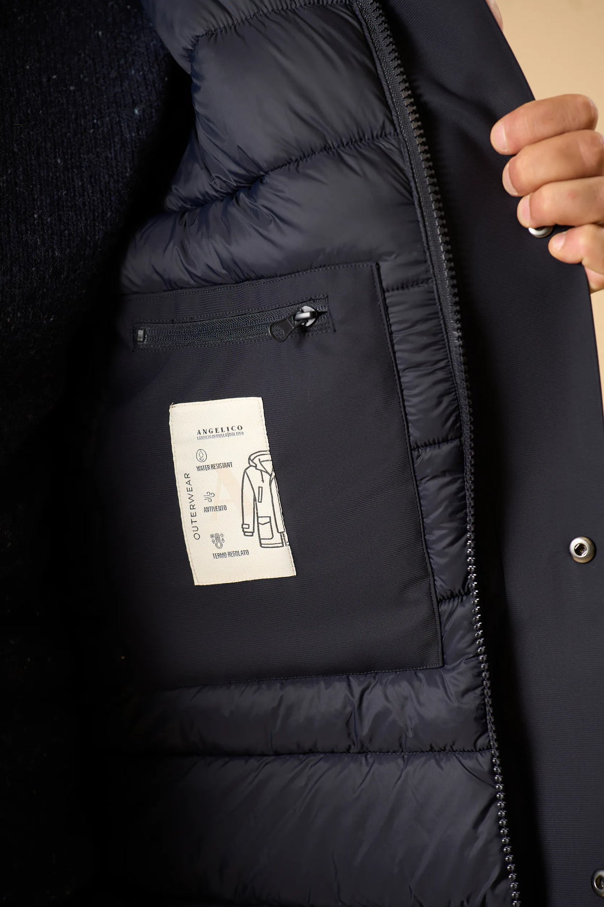 Parka blu tessuto tecnico con cappuccio
