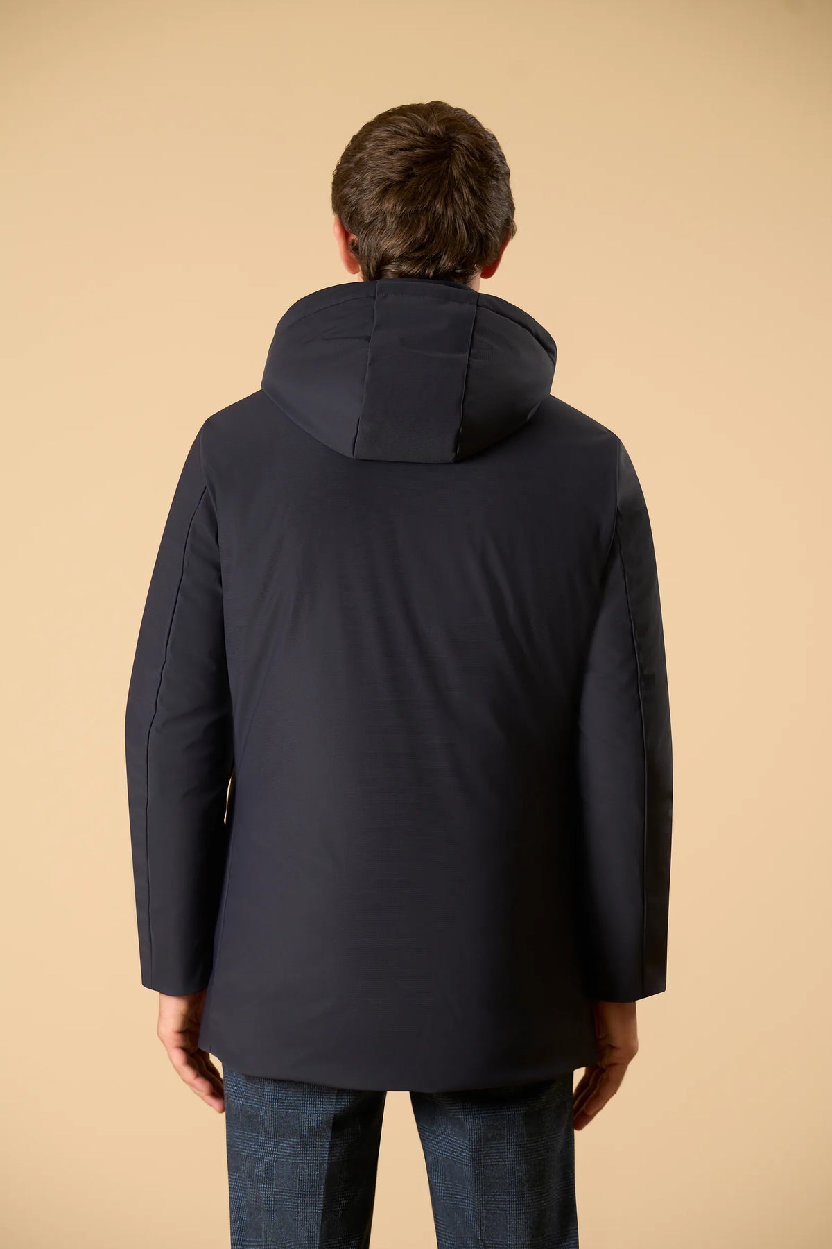 Parka blu tessuto tecnico con cappuccio