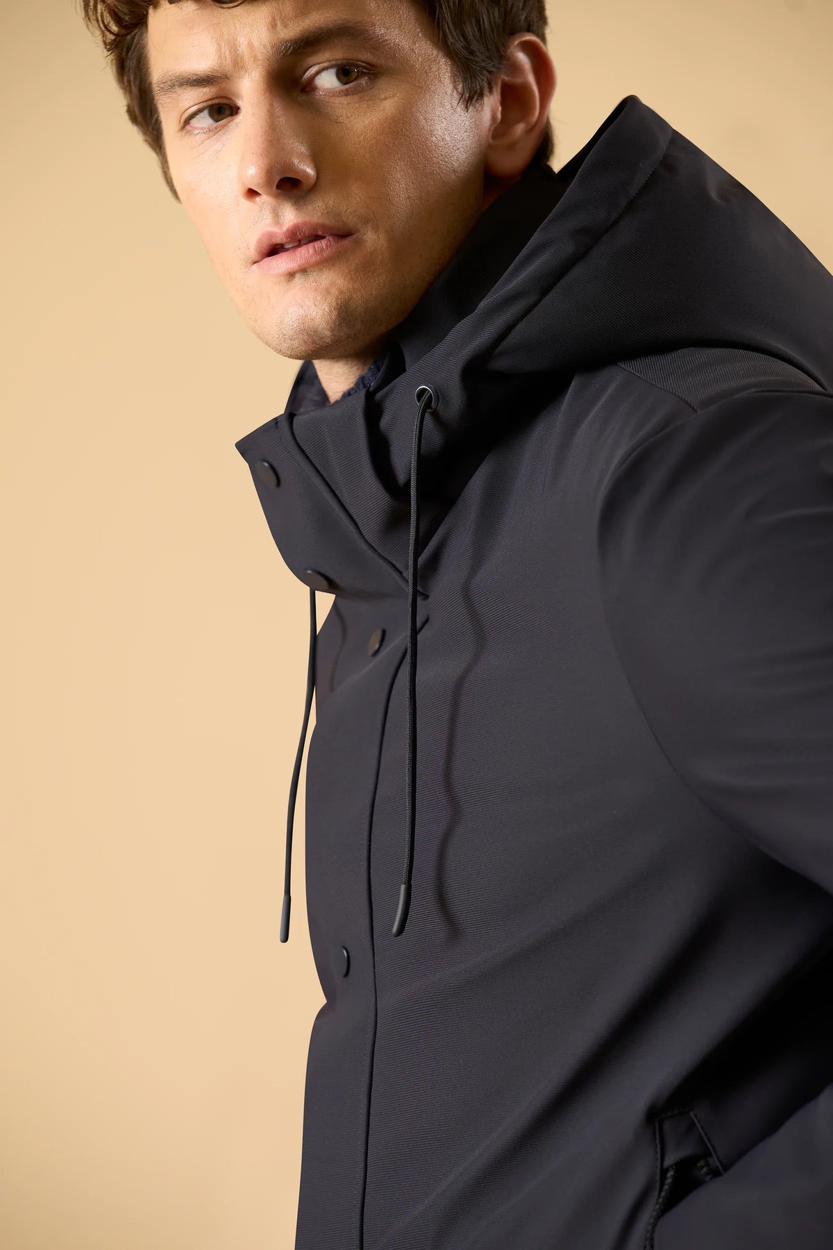 Parka blu tessuto tecnico con cappuccio
