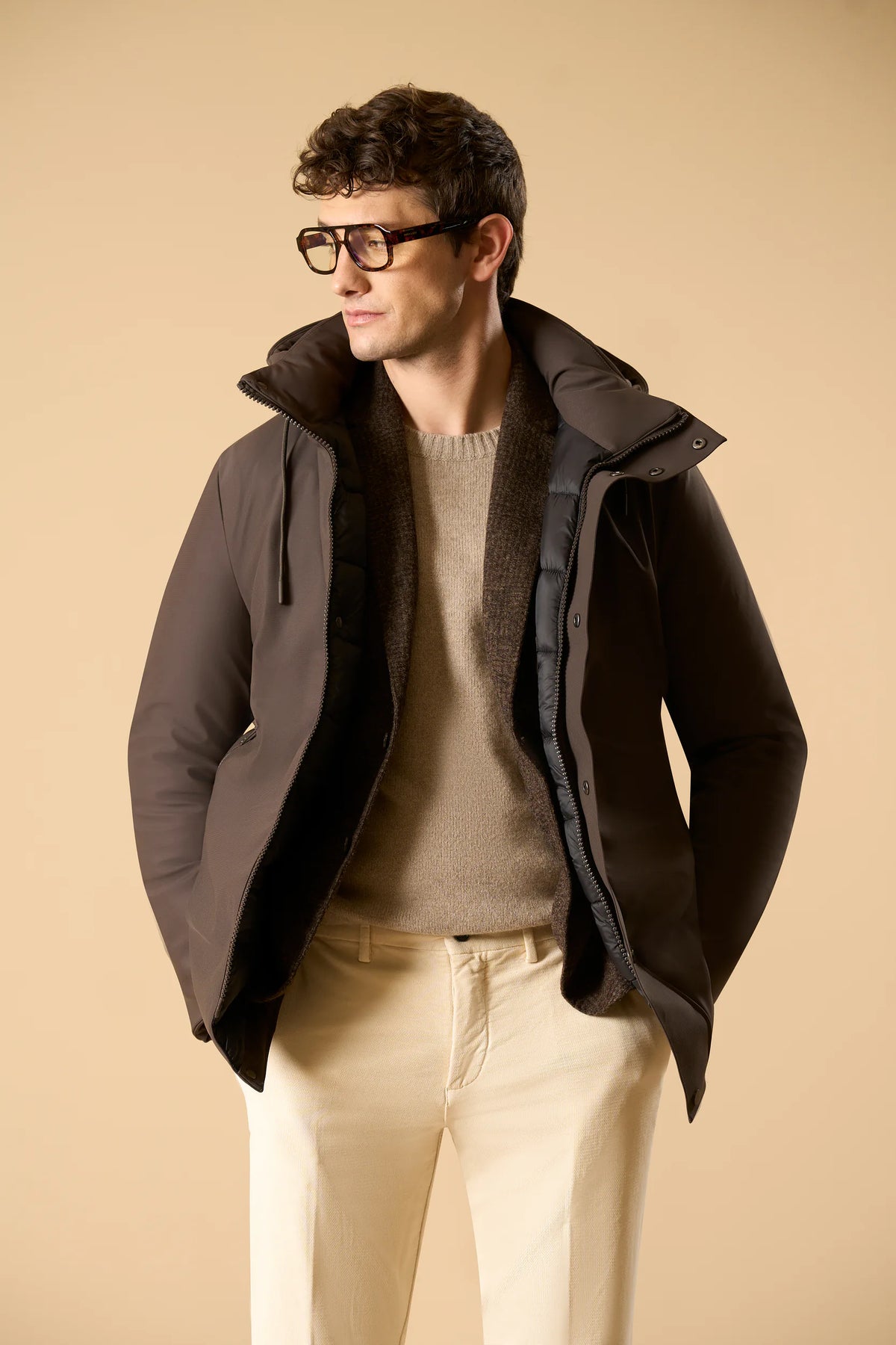 Parka moro tessuto tecnico con cappuccio