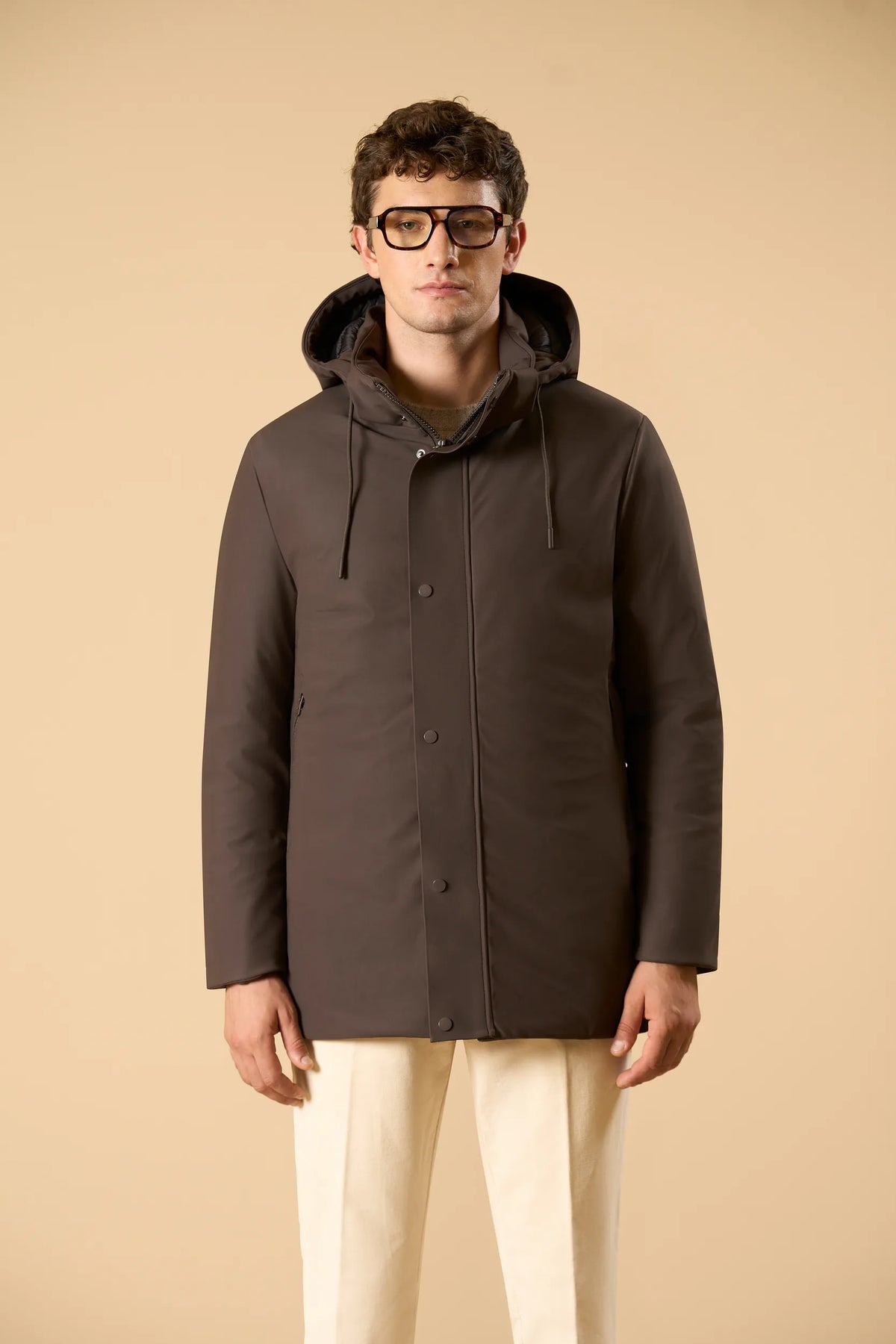 Parka moro tessuto tecnico con cappuccio