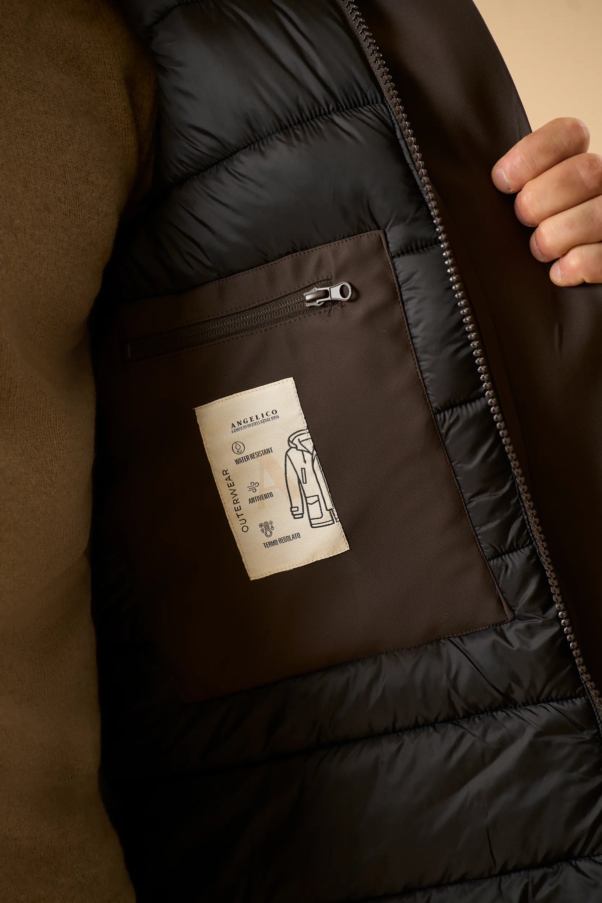 Parka moro tessuto tecnico con cappuccio