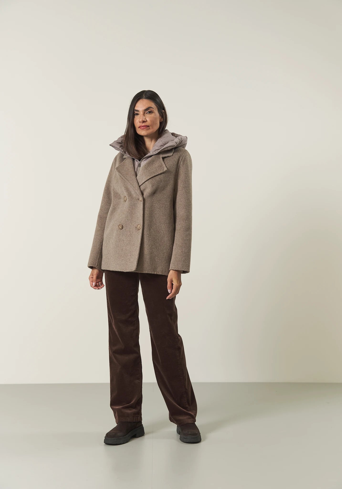Peacoat tortora misto lana cappuccio staccabile-Angelico