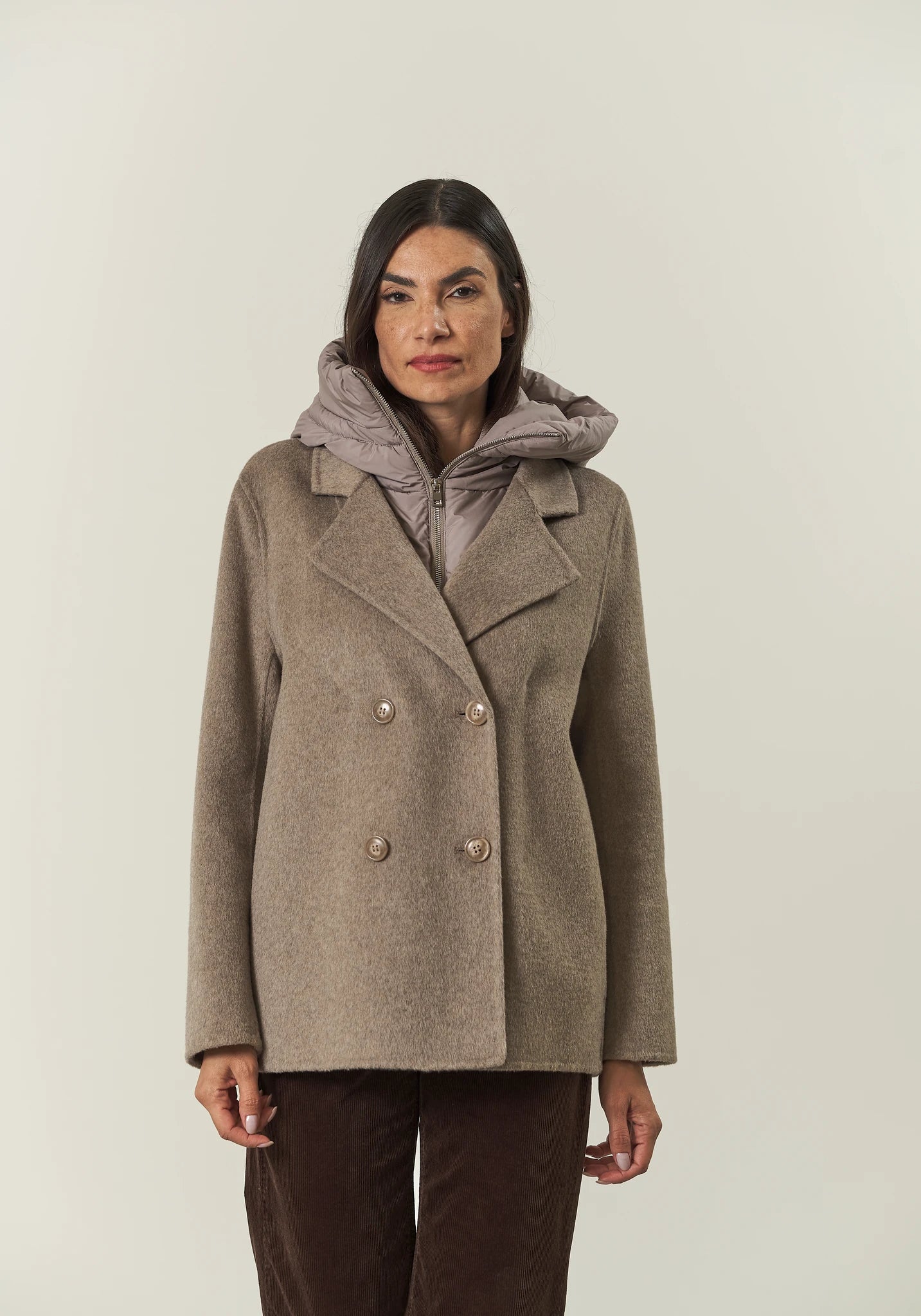 Peacoat tortora misto lana cappuccio staccabile-Angelico