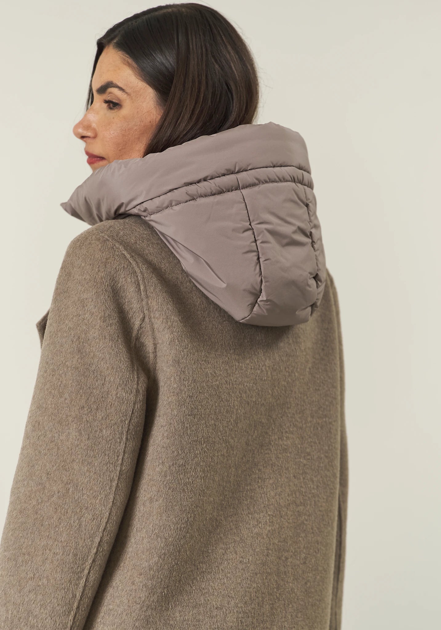 Peacoat tortora misto lana cappuccio staccabile-Angelico