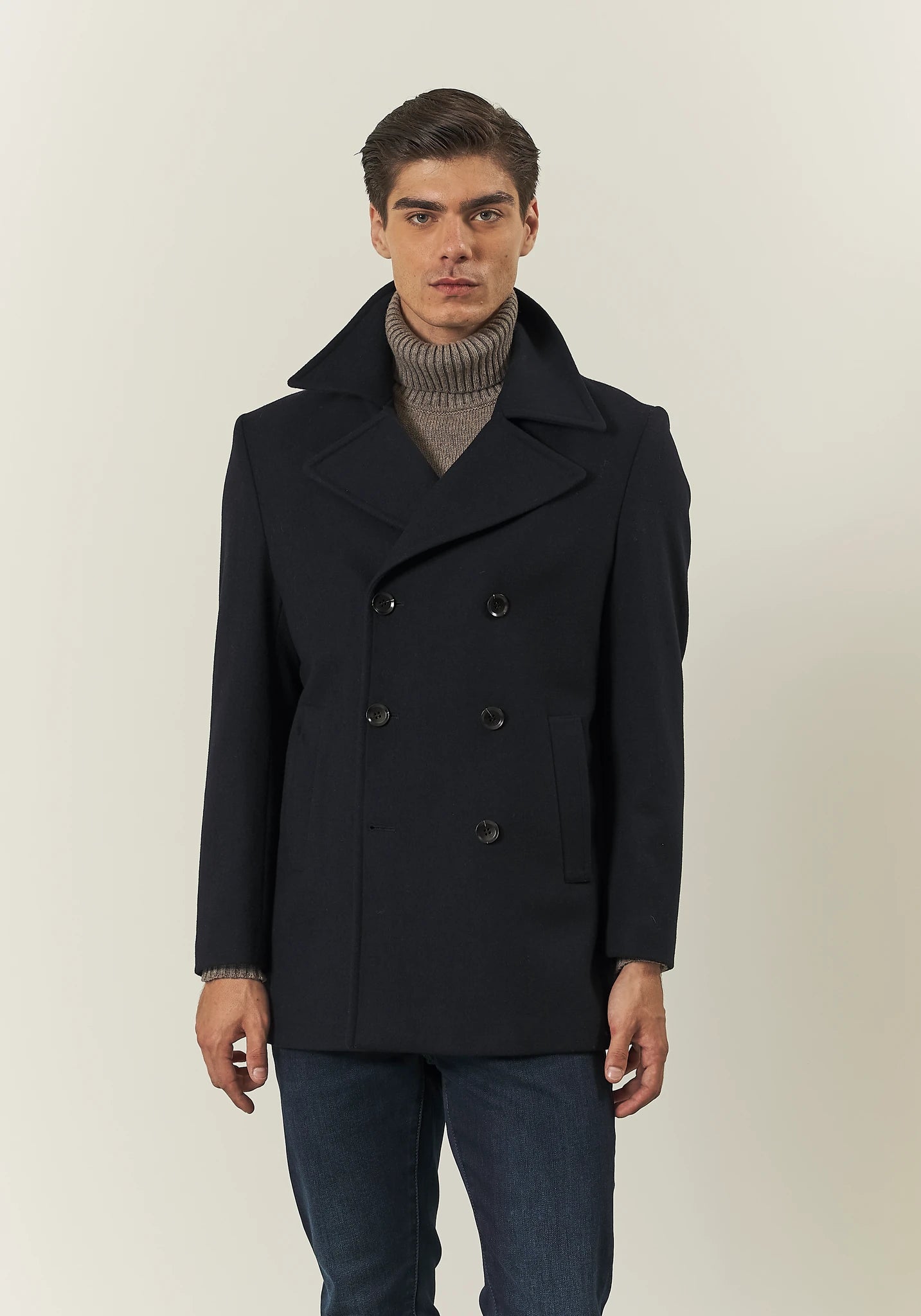 Peacoat doppiopetto blu misto lana-Angelico