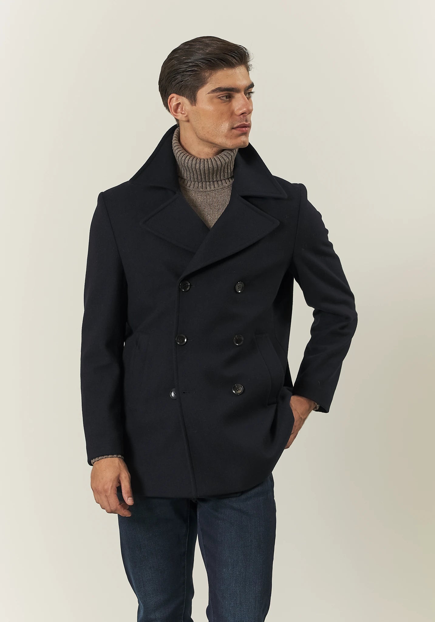 Peacoat doppiopetto blu misto lana-Angelico