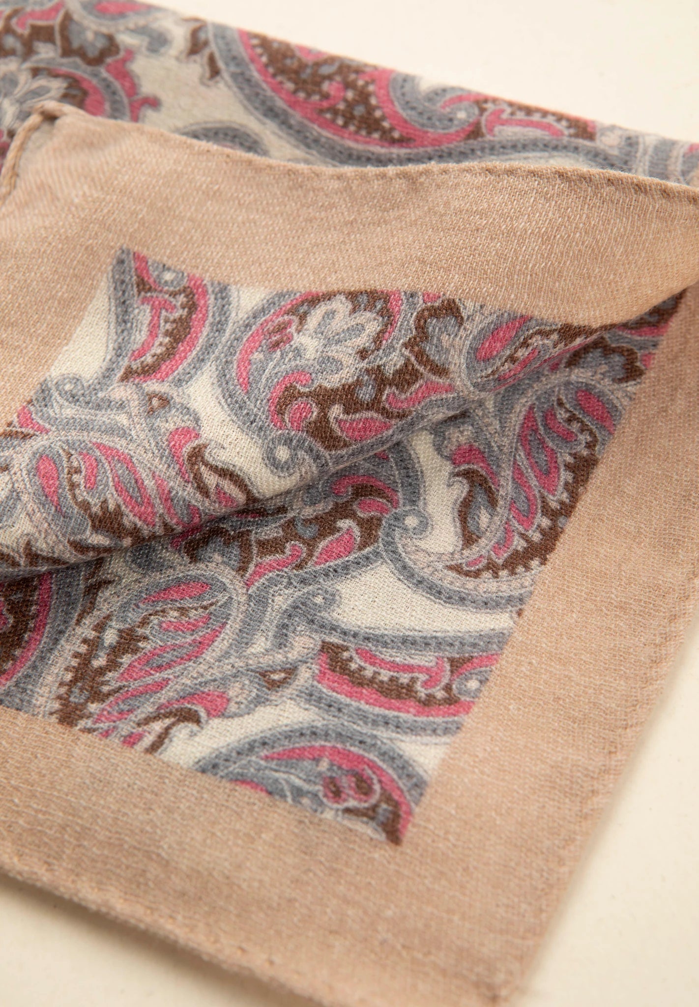 Pochette beige lana greche paisley rosa marrone-Angelico