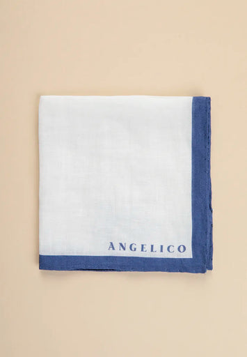 White clutch bag with blue linen edge
