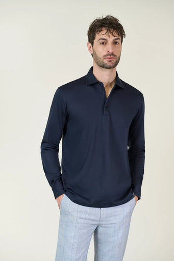 Polo camicia blu jersey