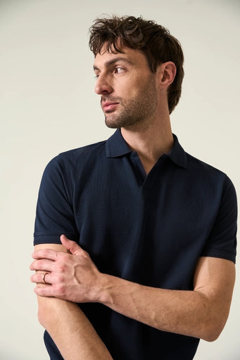 Navy blue derby piquet cotton polo shirt 