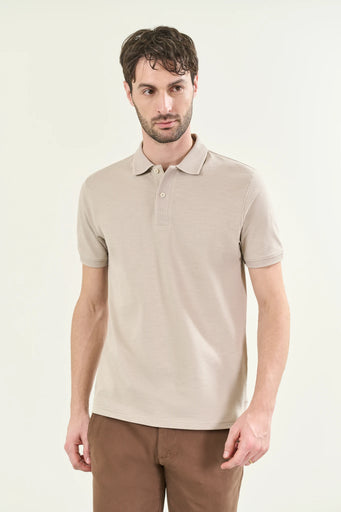 Beigefarbenes Poloshirt aus geflammtem Baumwoll-Piqué
