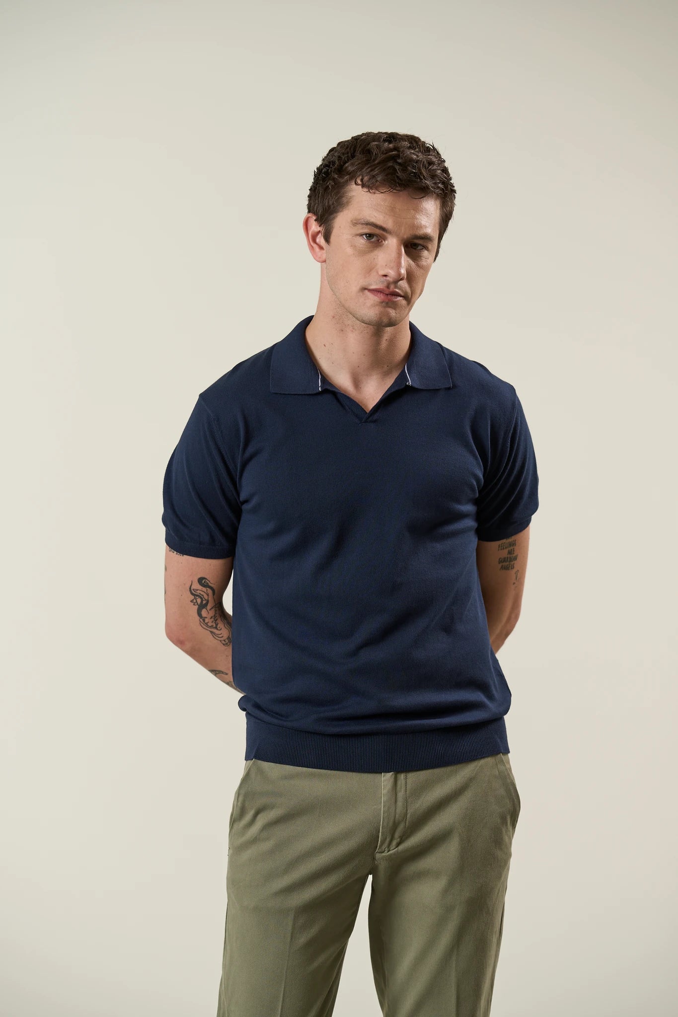 Poloshirt mit Derbykragen aus Trikot - Blau Angelico 1