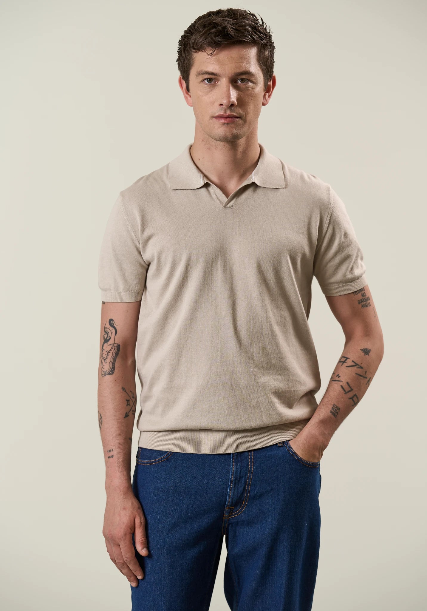 Beiges Polohemd aus Tricotina-Baumwolle im Derby-Stil Angelico 2