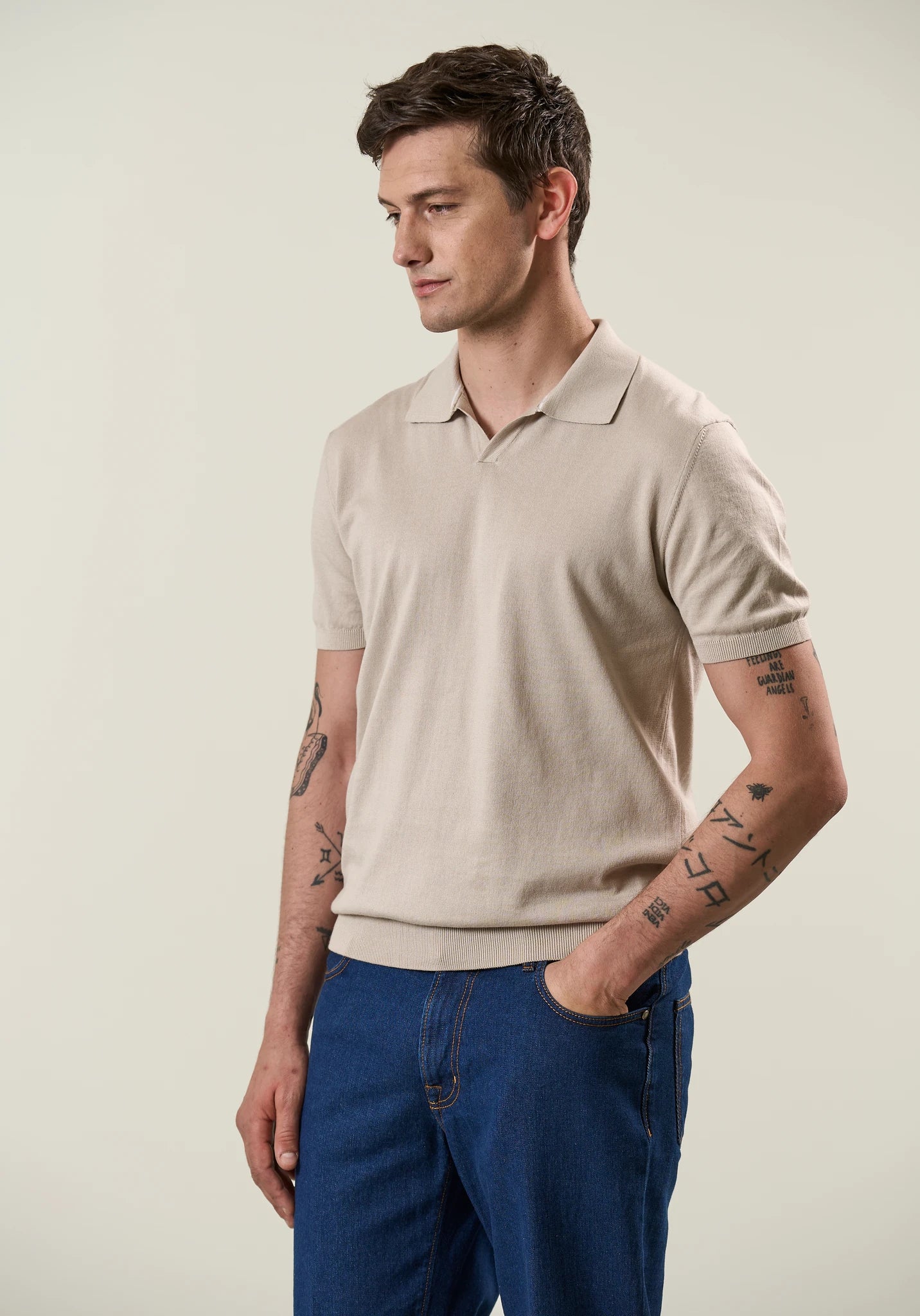 Beiges Polohemd aus Tricotina-Baumwolle im Derby-Stil Angelico 4